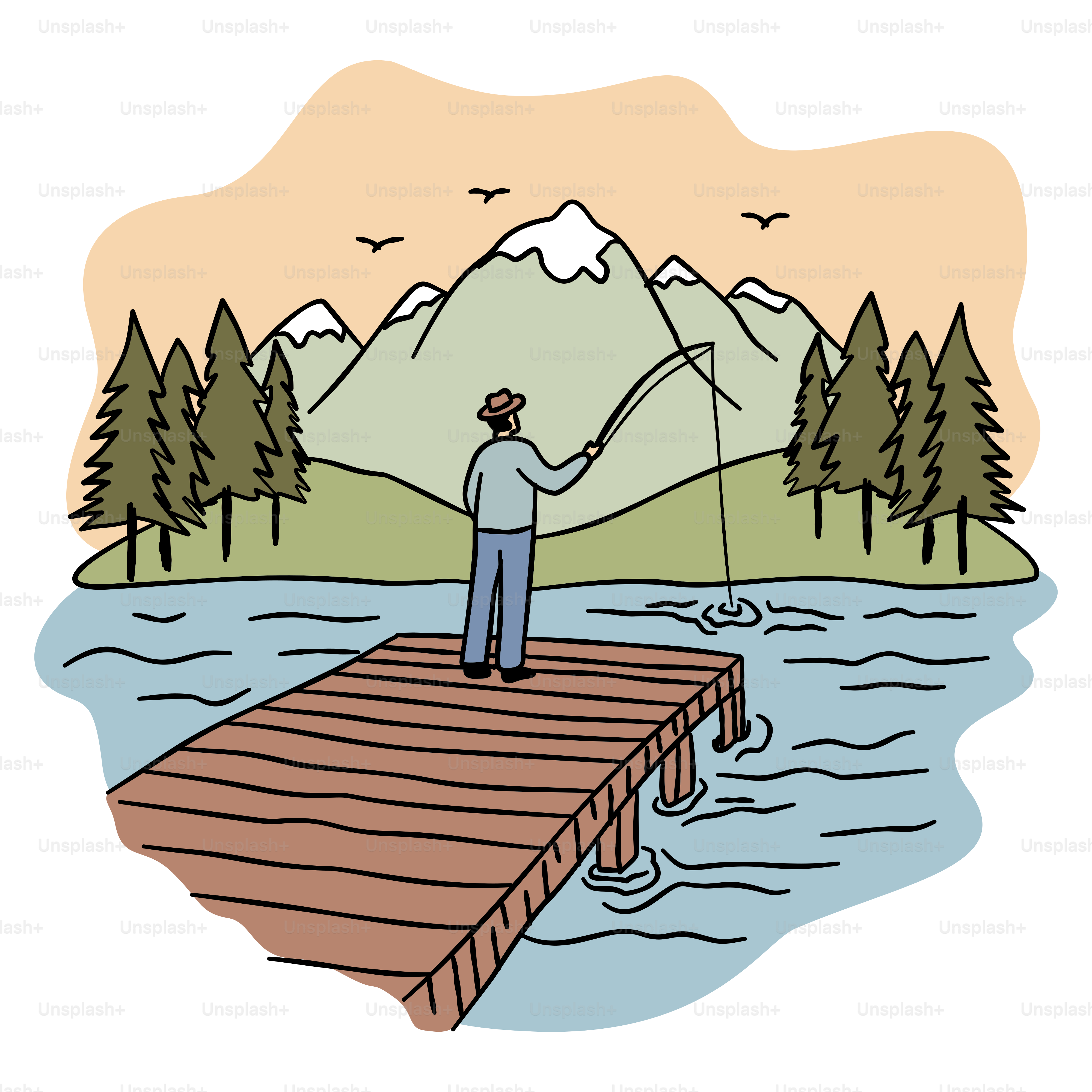 A man standing on a dock with a fishing rod