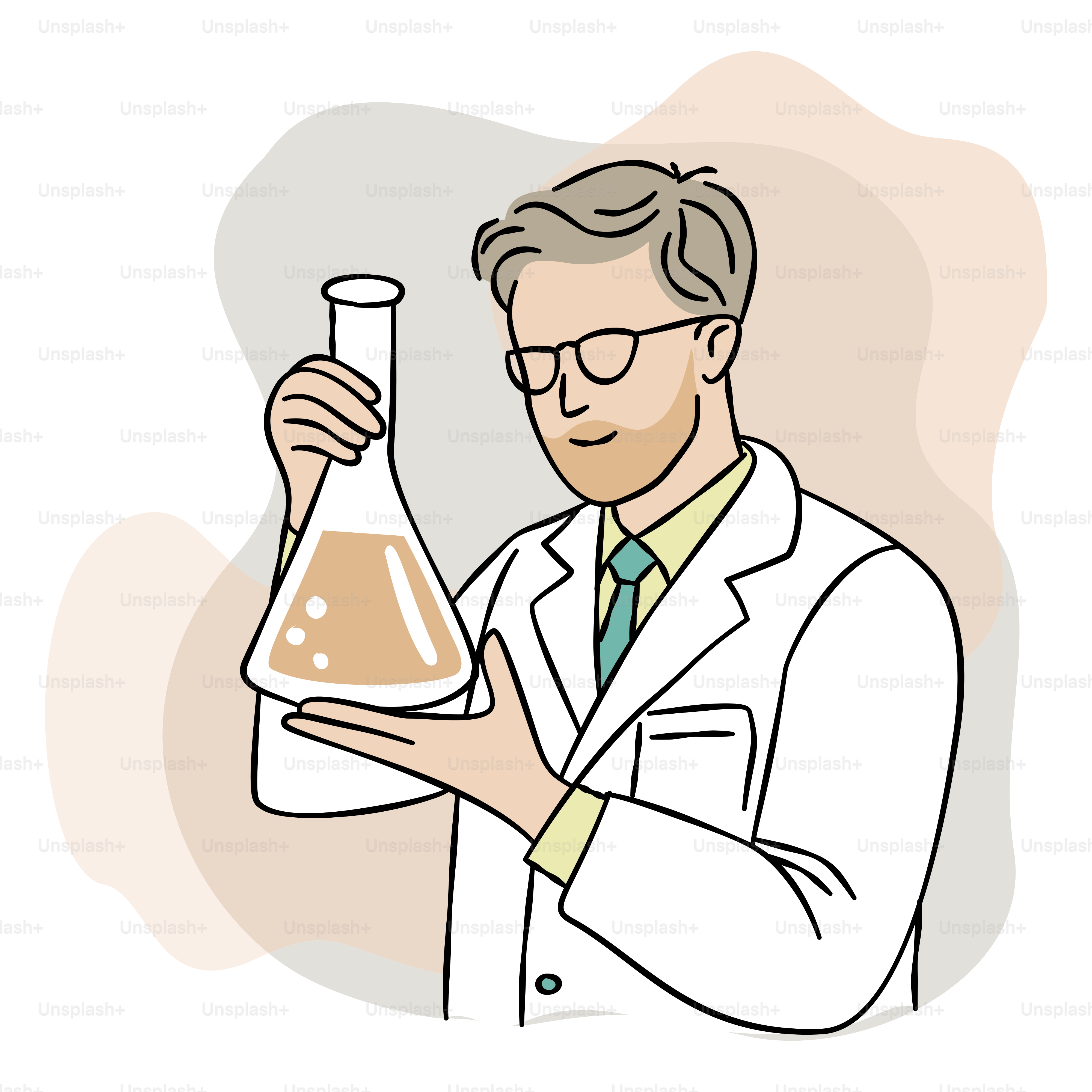 A man in a lab coat holding a flask of liquid