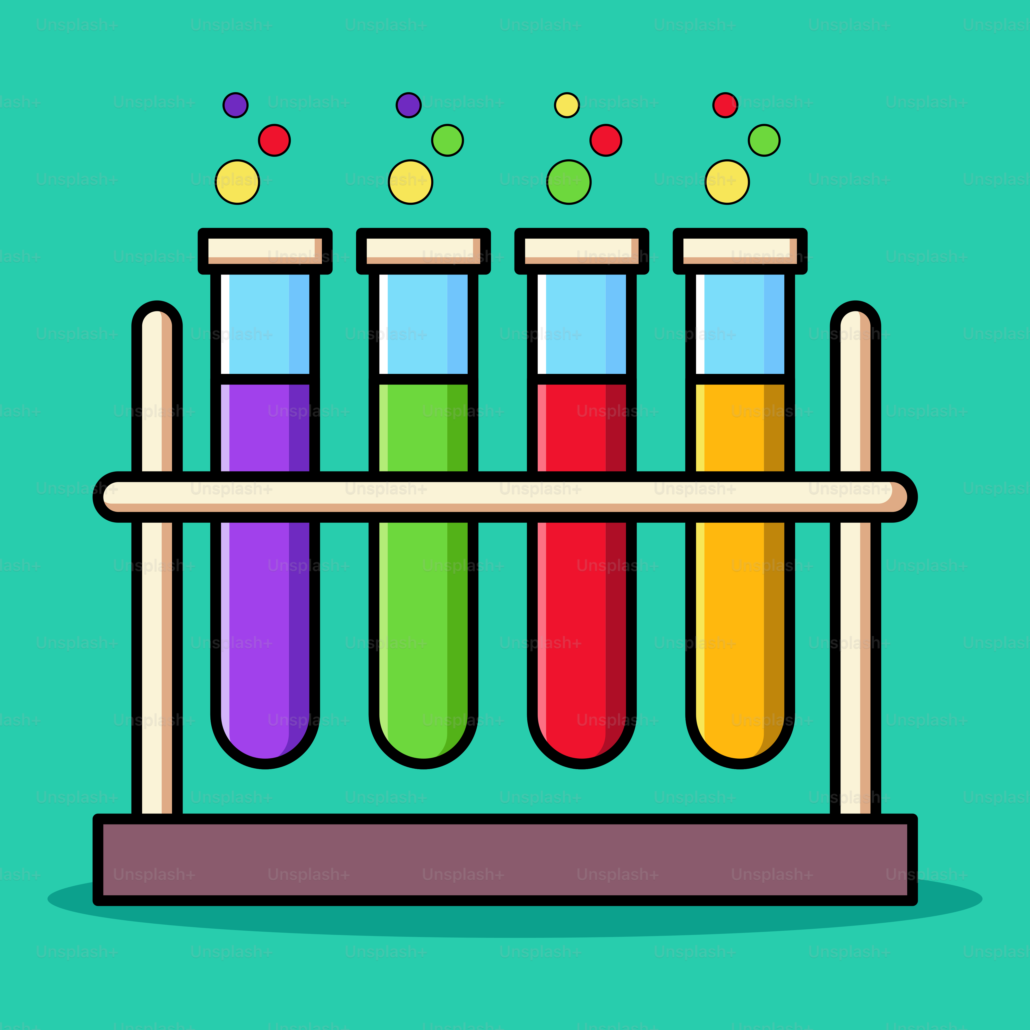 Una rastrelliera piena di provette riempite con liquidi colorati