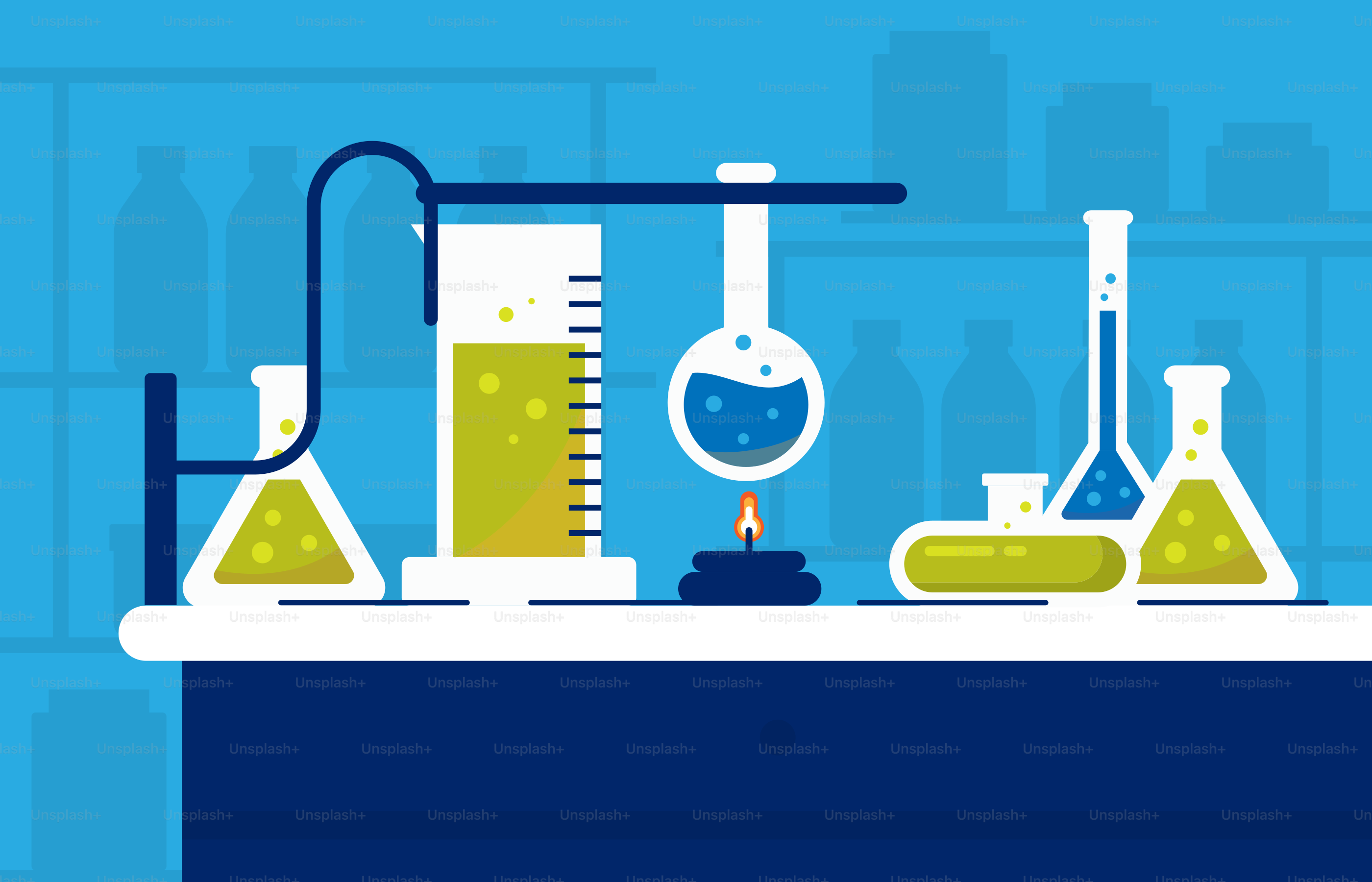 A science lab with test tubes and flasks