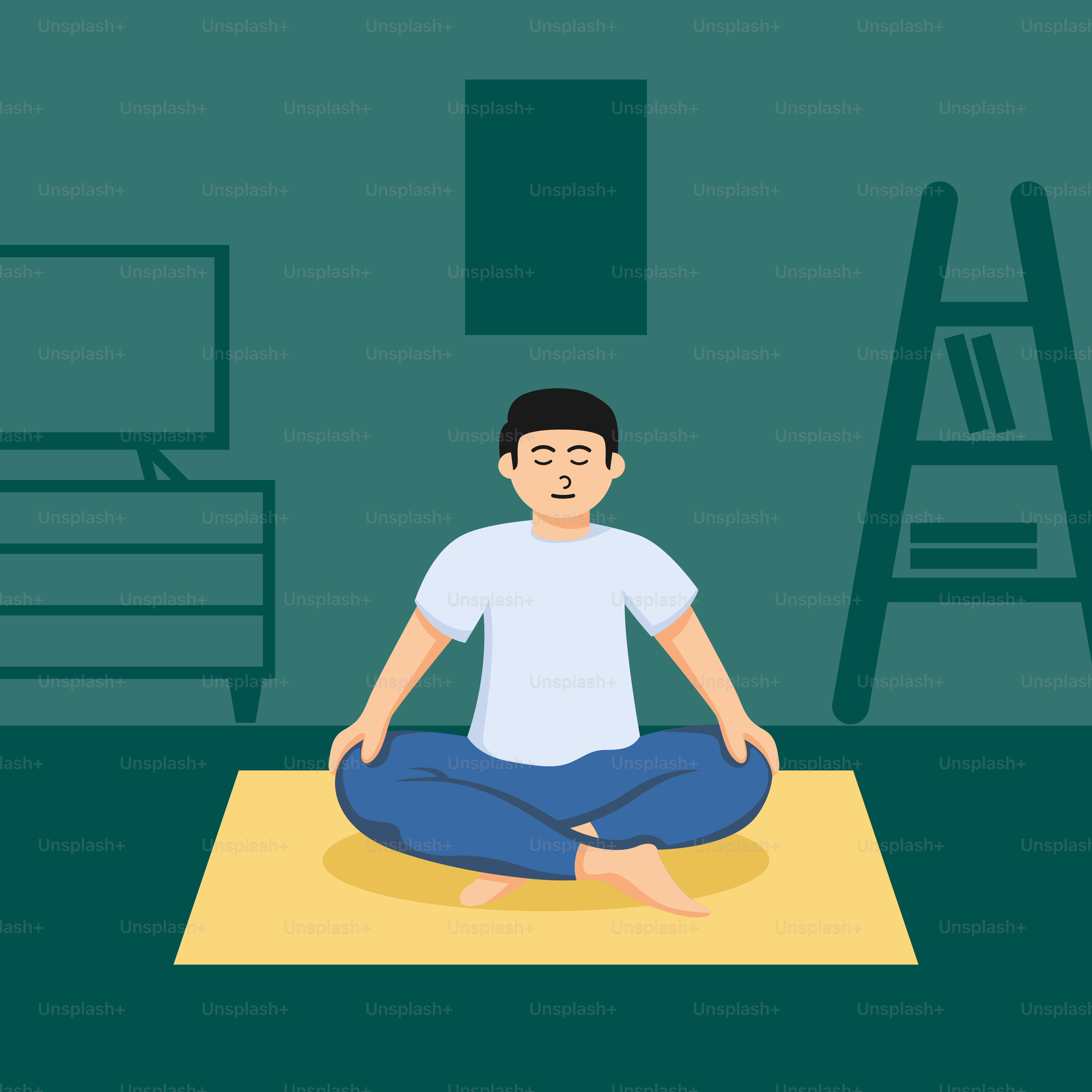 A man sitting on a yoga mat in a room