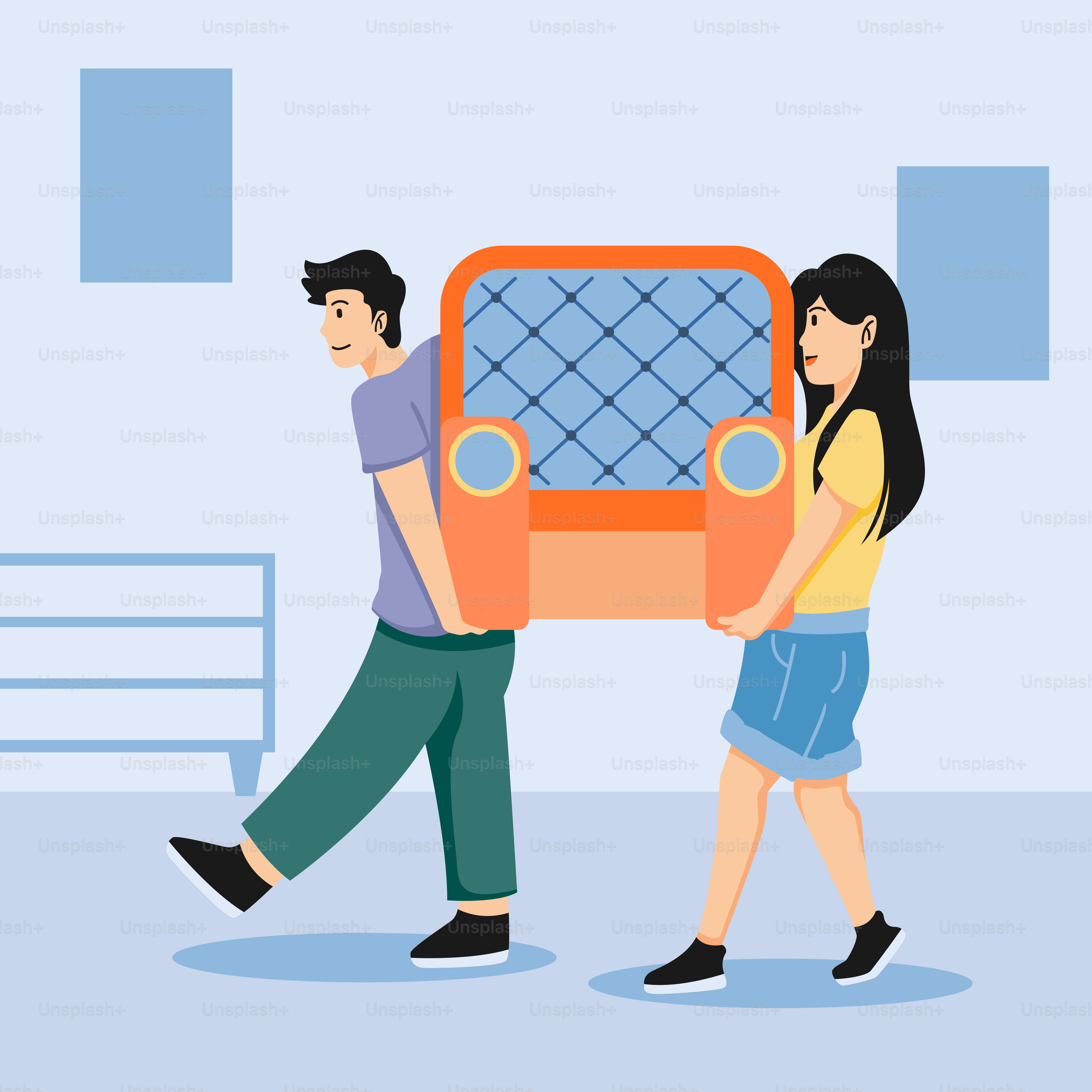 A man and a woman carrying a car