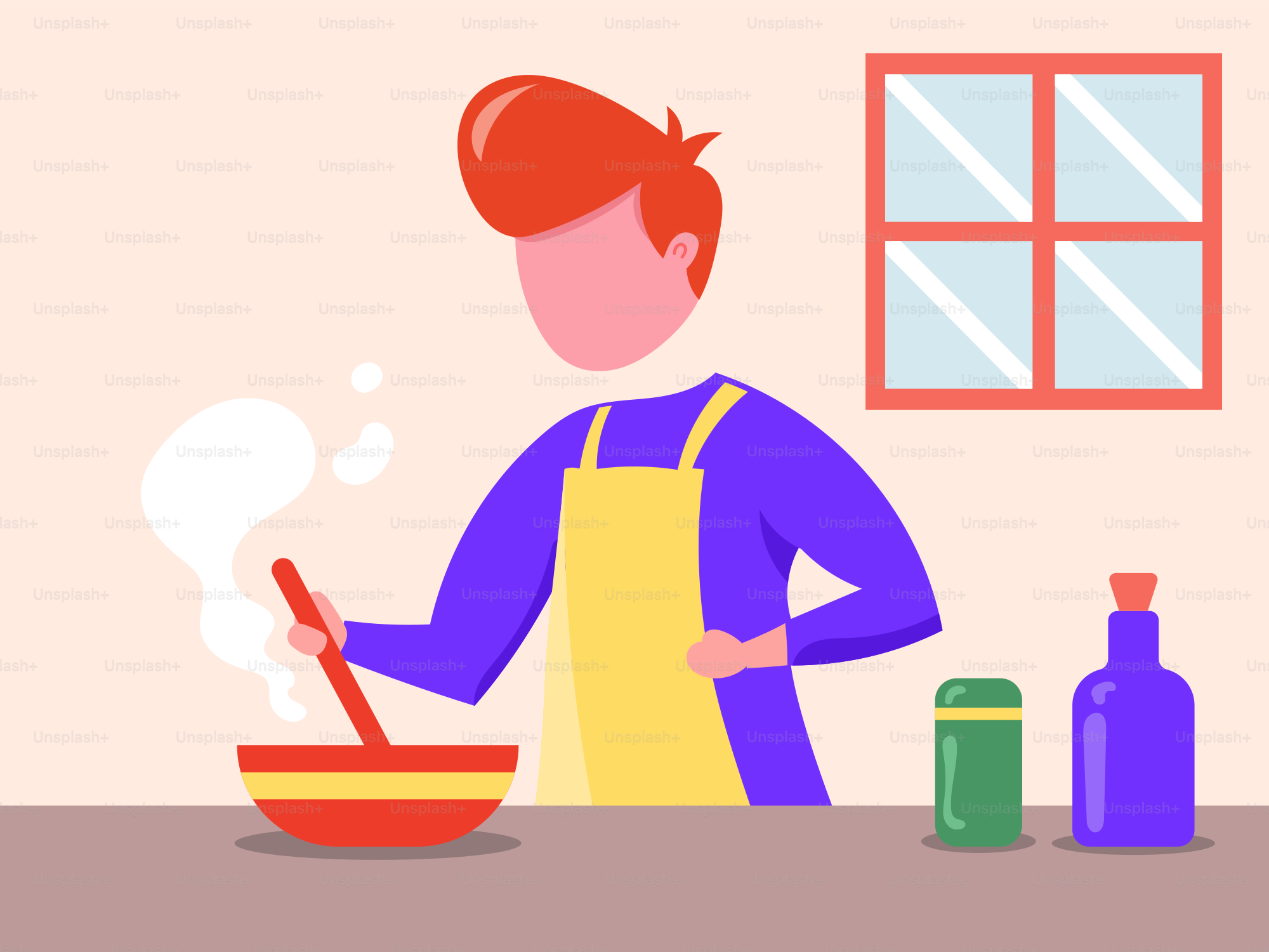 A man in an apron cooking in a bowl