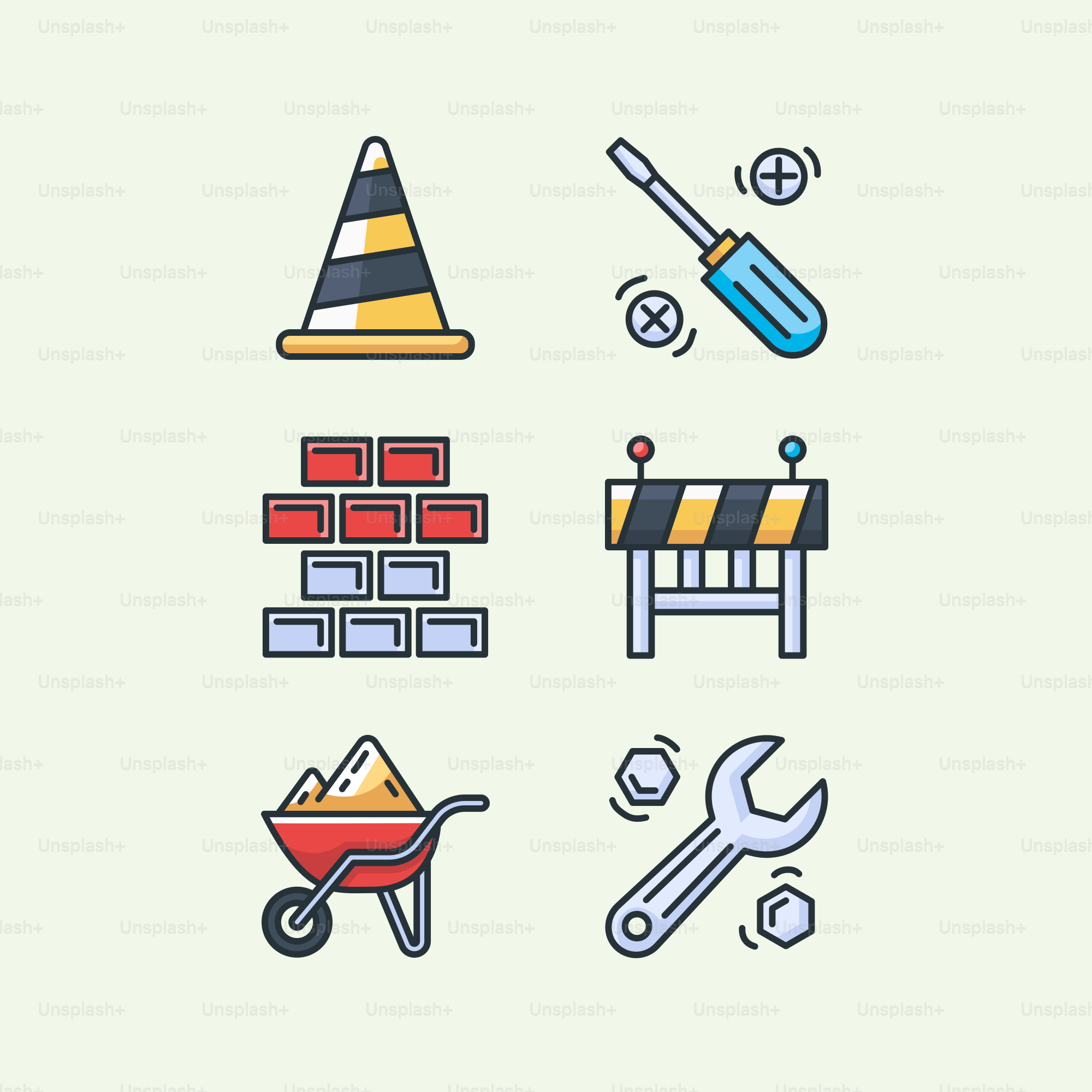 A set of different colored icons on a white background