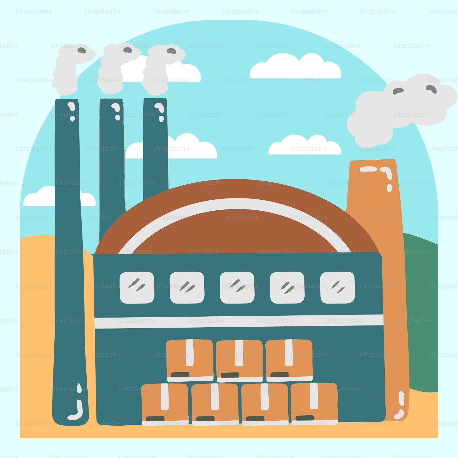 A picture of a factory with smoke coming out of it