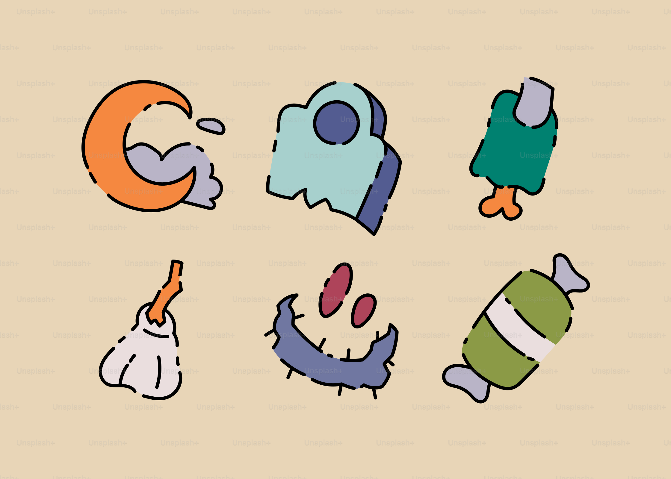 A group of different colored objects on a beige background