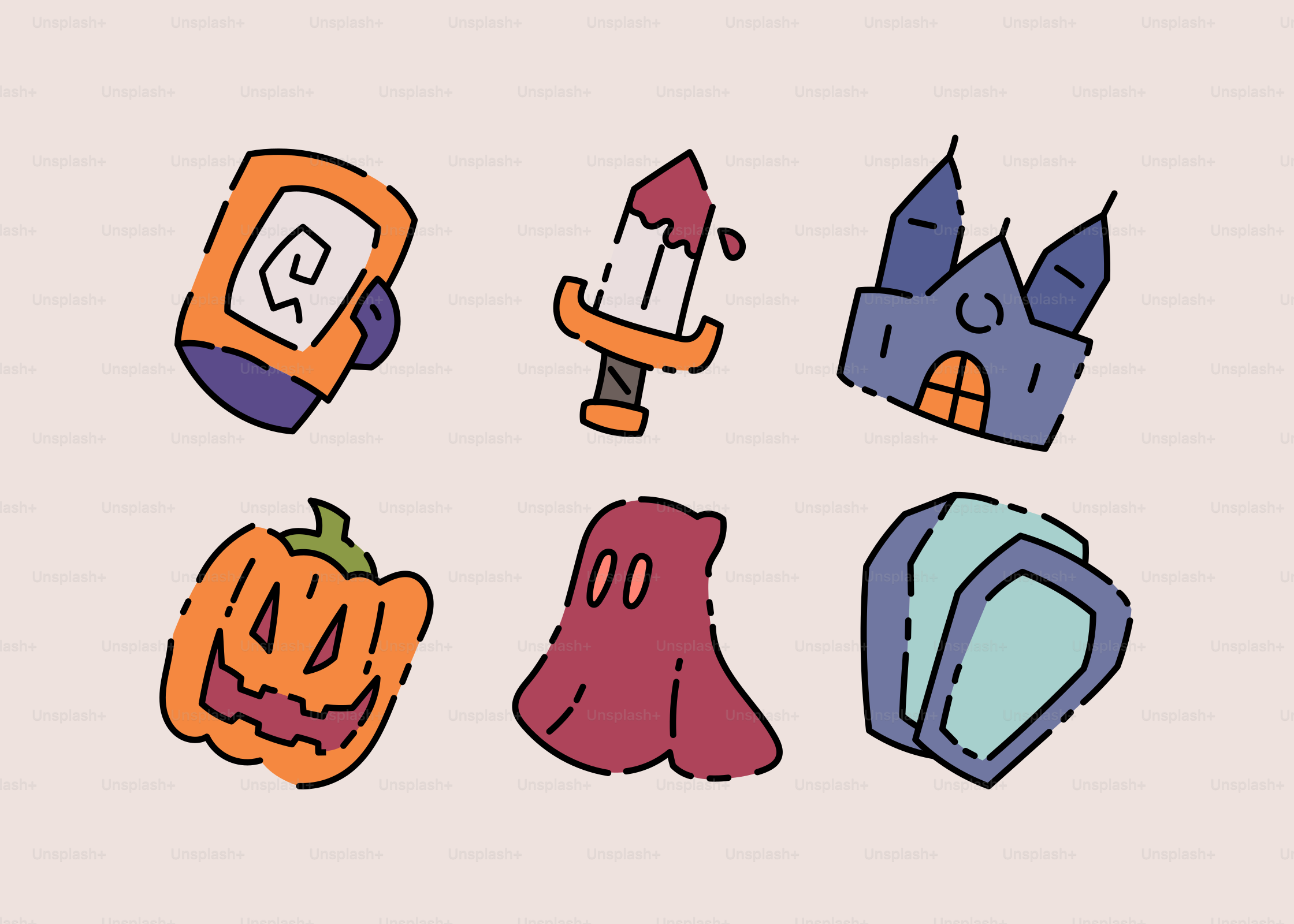 A set of halloween icons on a white background