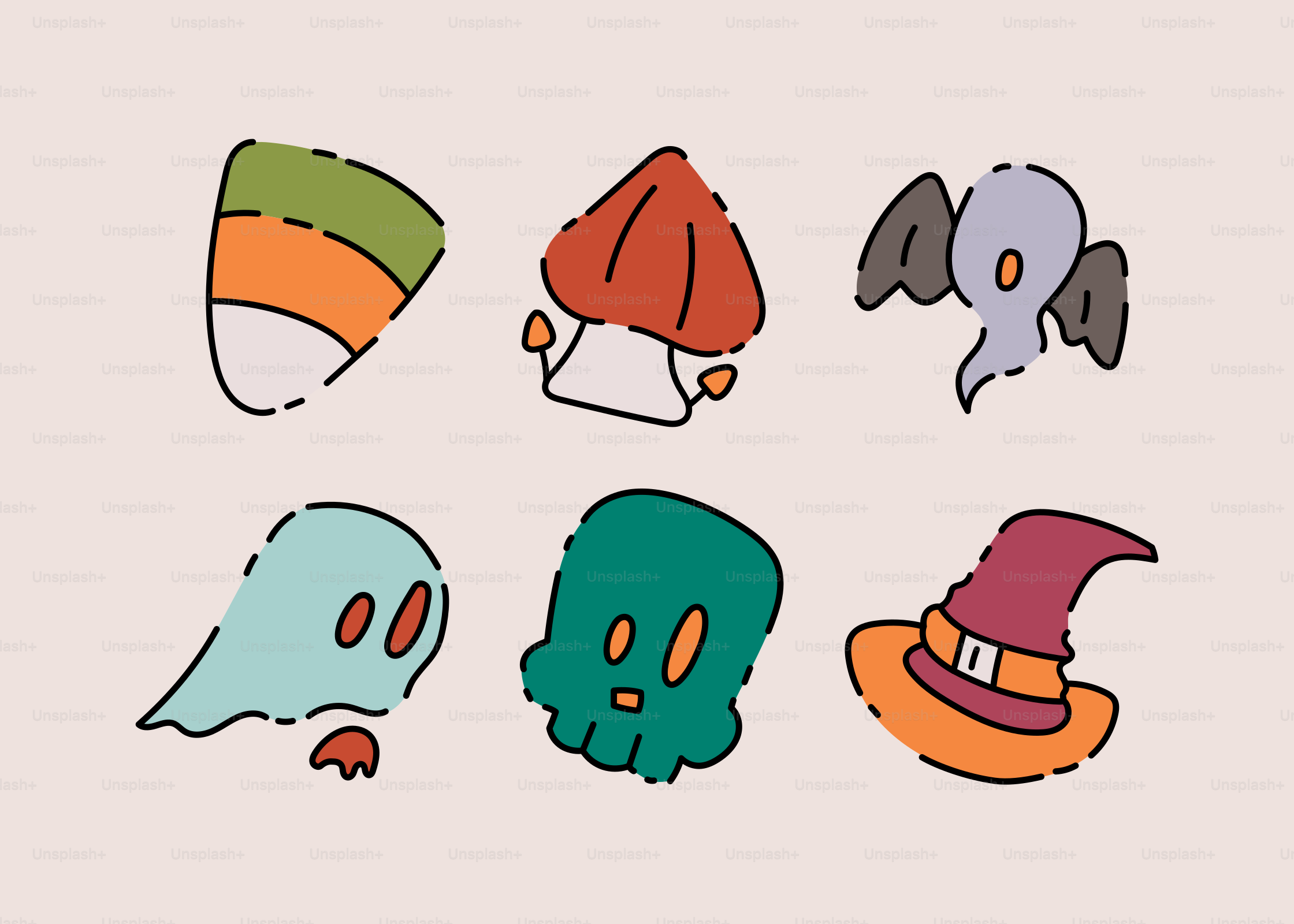 A group of different colored objects on a white background
