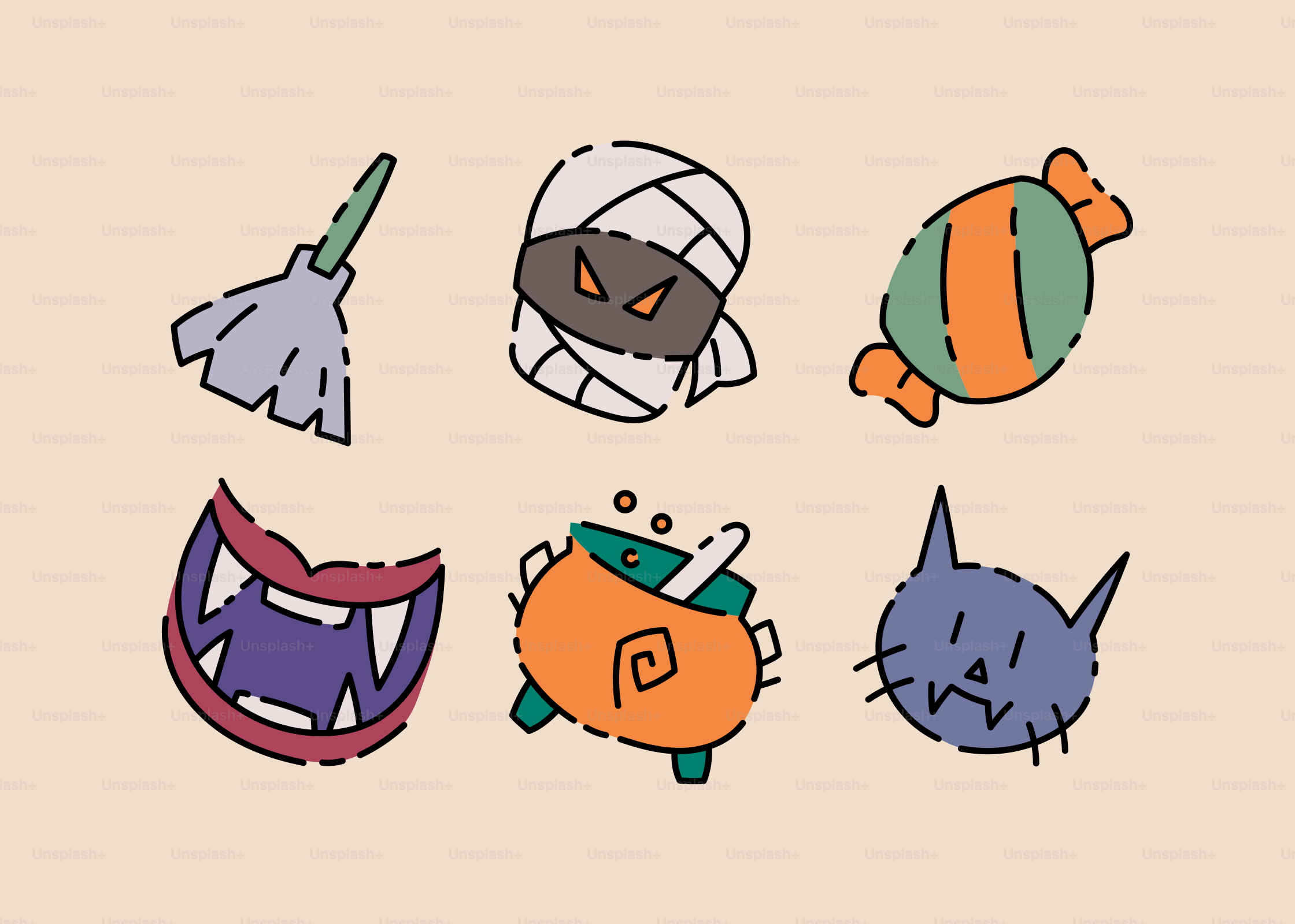 A group of cartoon cats with different costumes