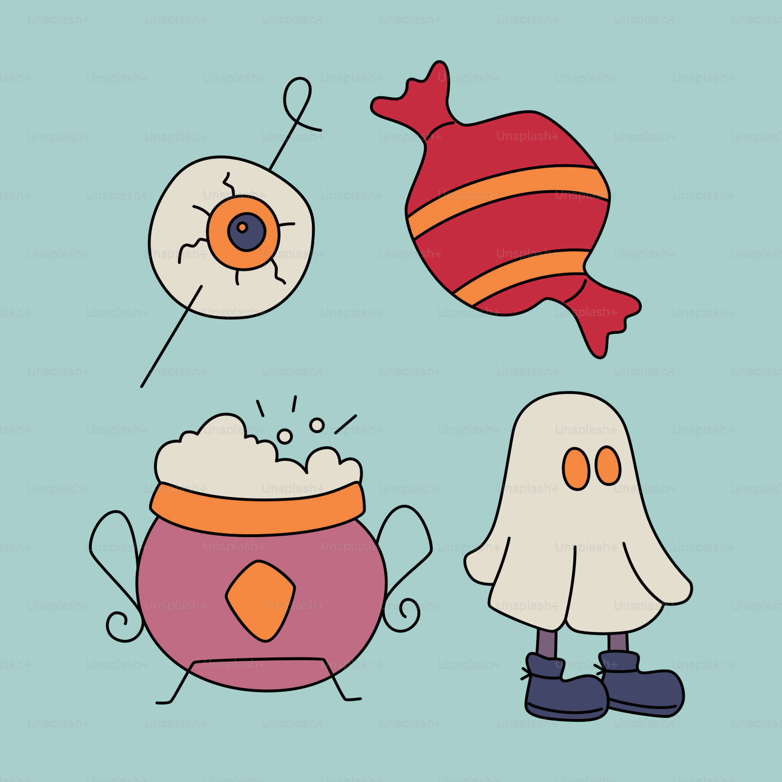 A cartoon of a ghost and a caulder