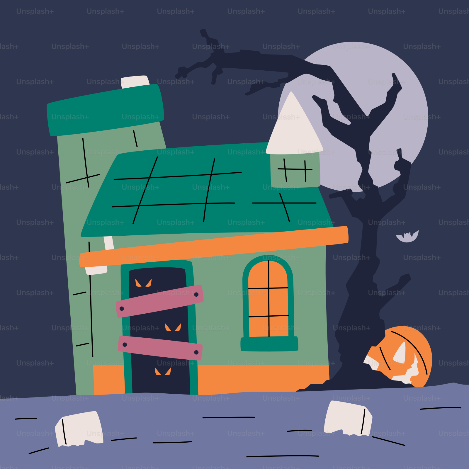 A house with a full moon in the background