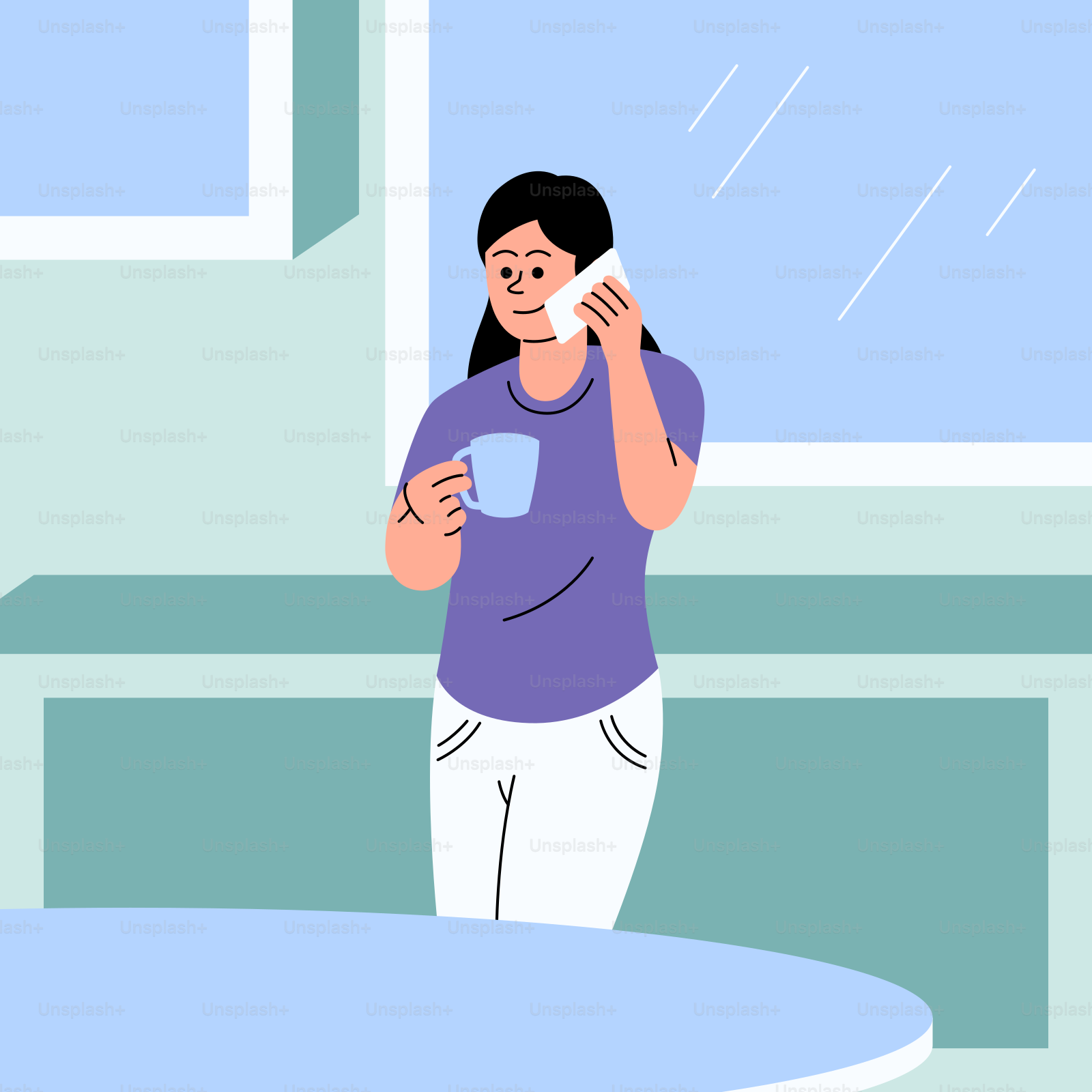 A woman brushing her teeth in front of a window