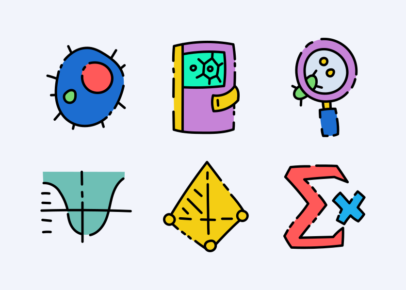 A bunch of different colored objects on a white background