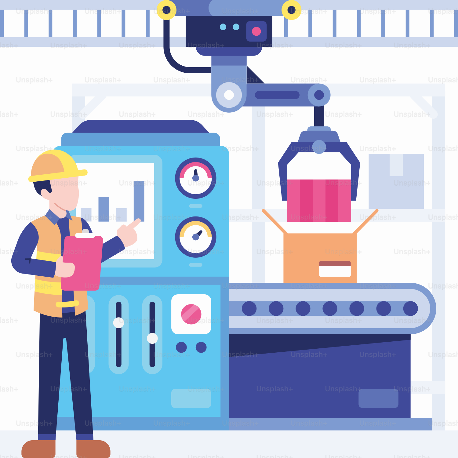 機械の前に立つ男