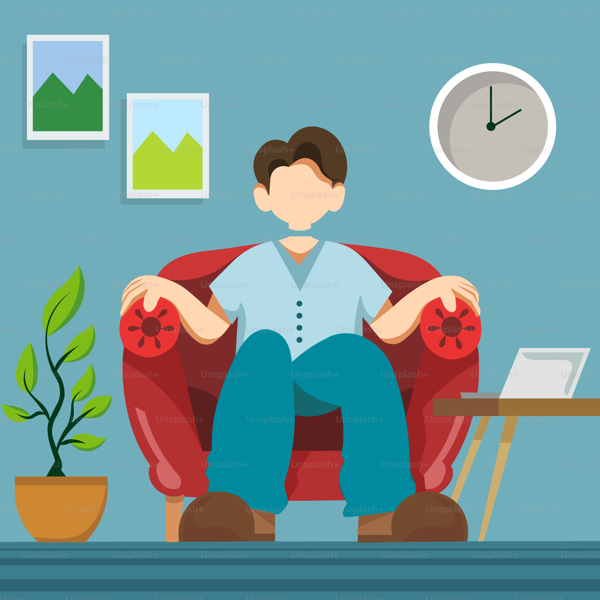 Un uomo seduto su una sedia rossa in un soggiorno