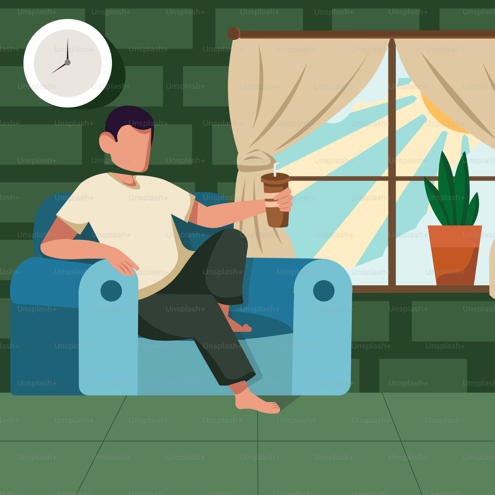 Un uomo seduto su un divano davanti a una finestra