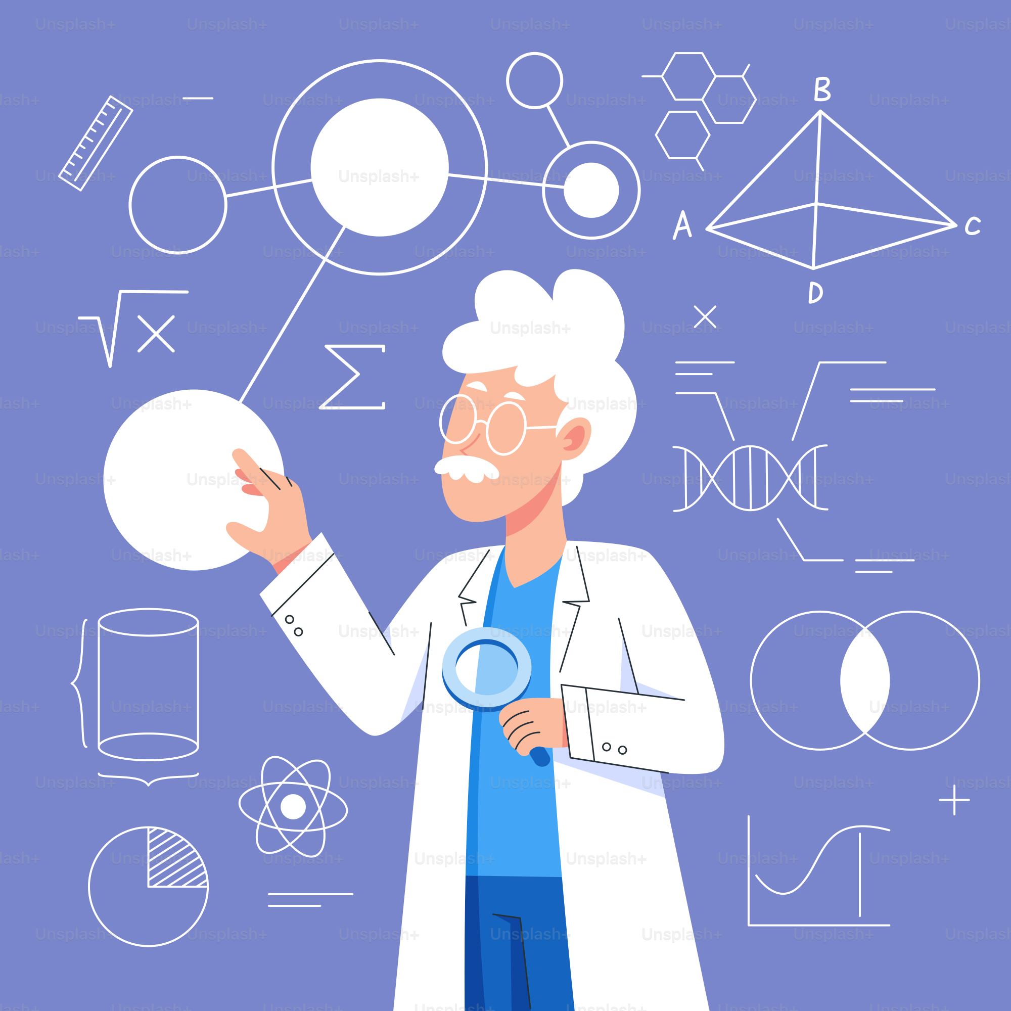 Um homem de jaleco segurando uma lupa