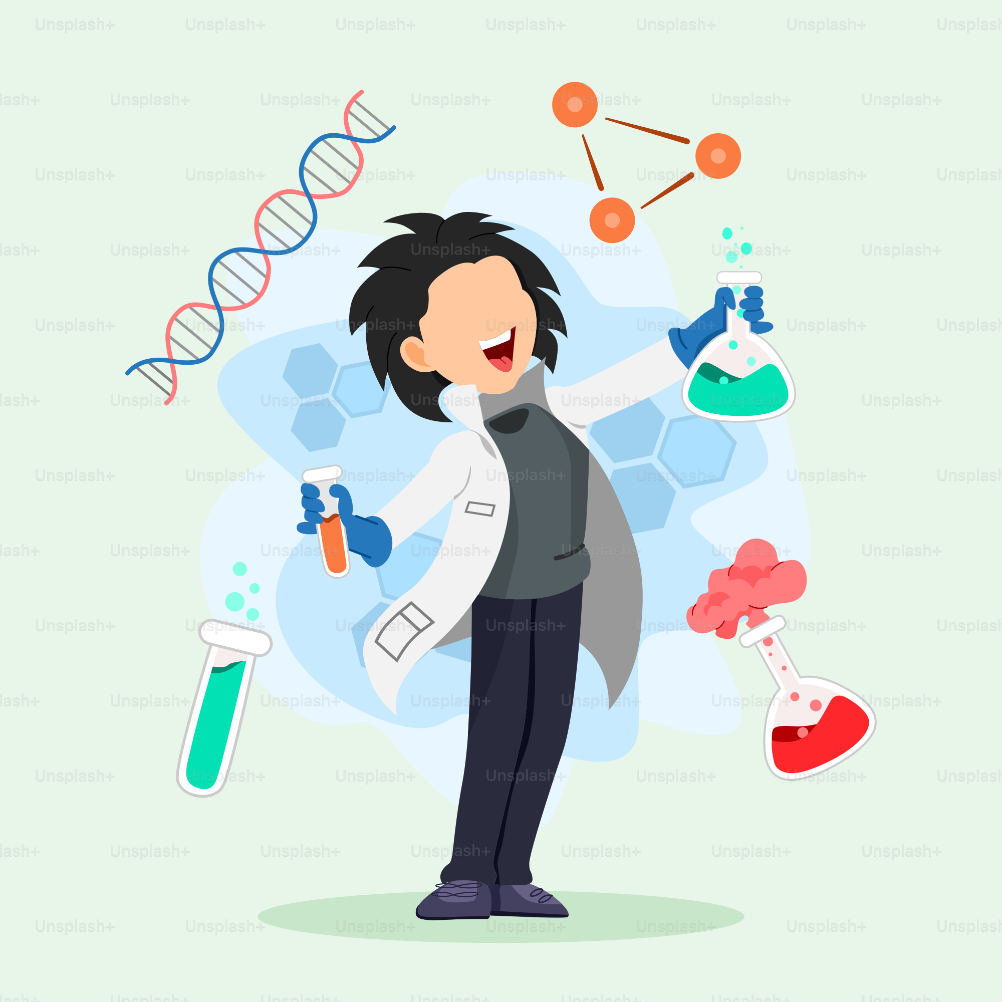 Eine Zeichentrickfigur, die eine Flasche Flüssigkeit hält