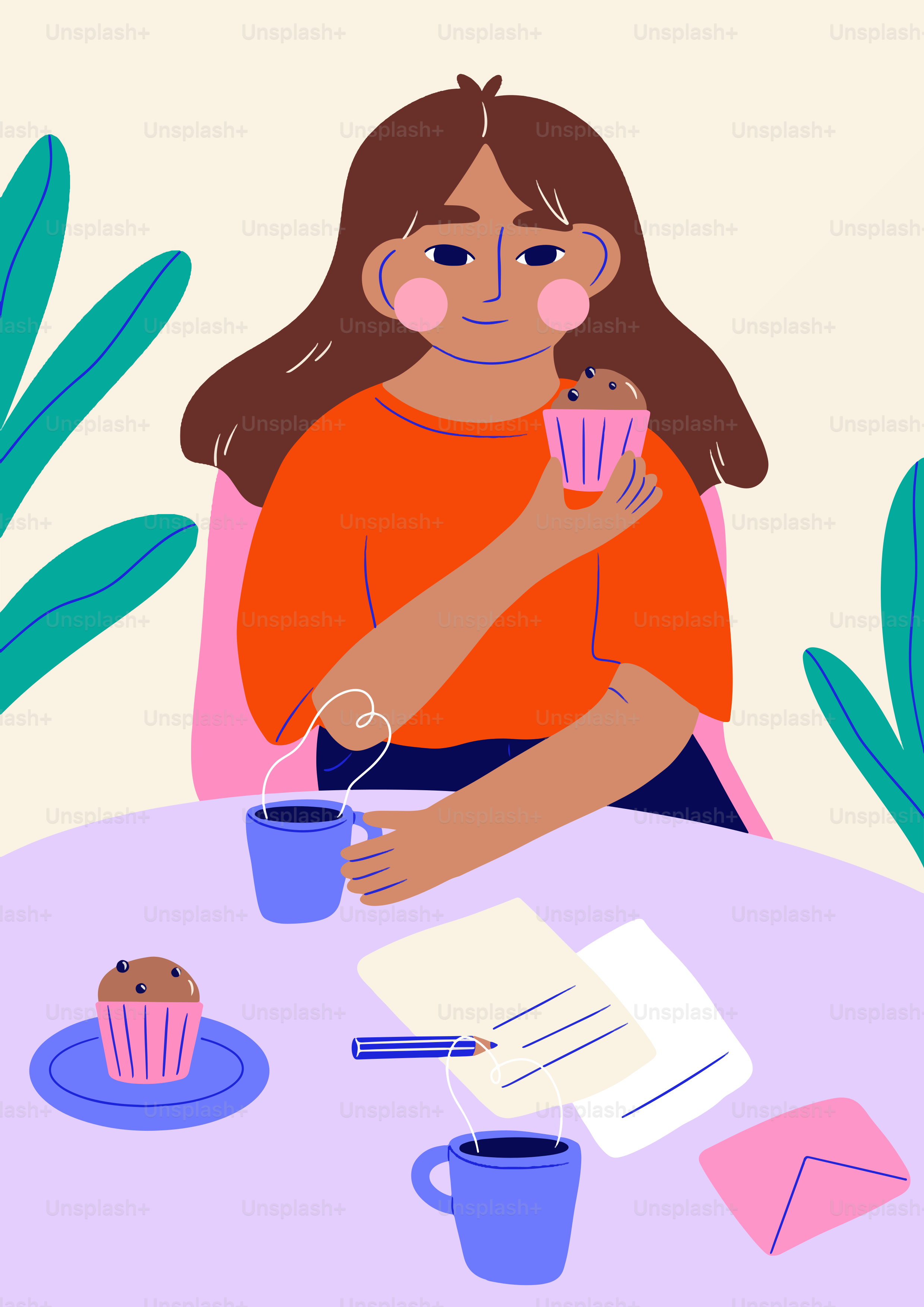 コーヒーを飲みながらテーブルに座る女性