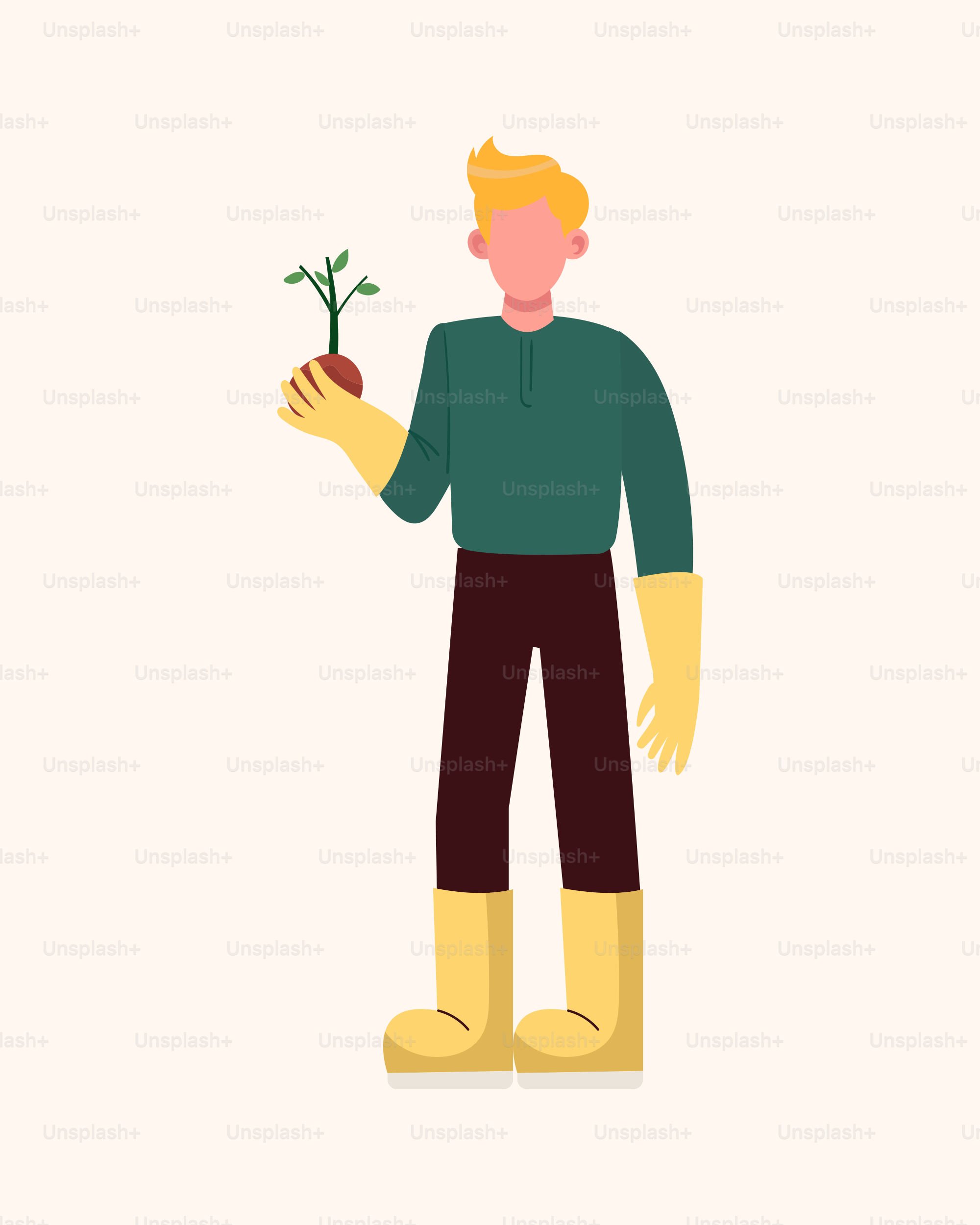 Un hombre sosteniendo una planta en la mano