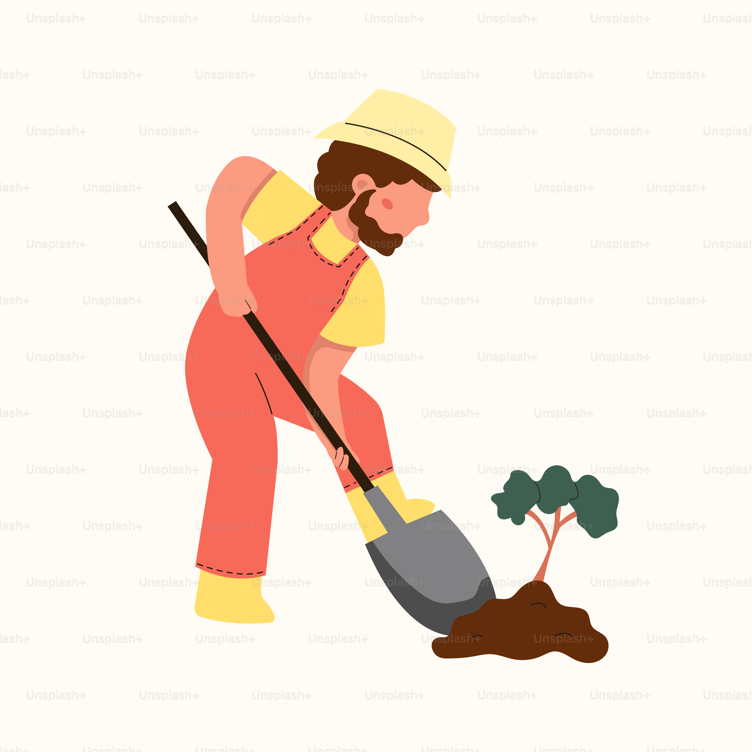 A man with a shovel digging a tree