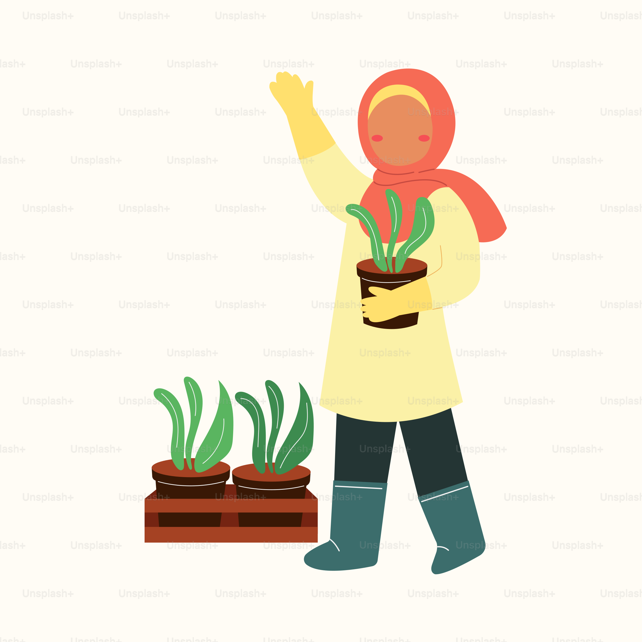 A woman holding a potted plant in her hands