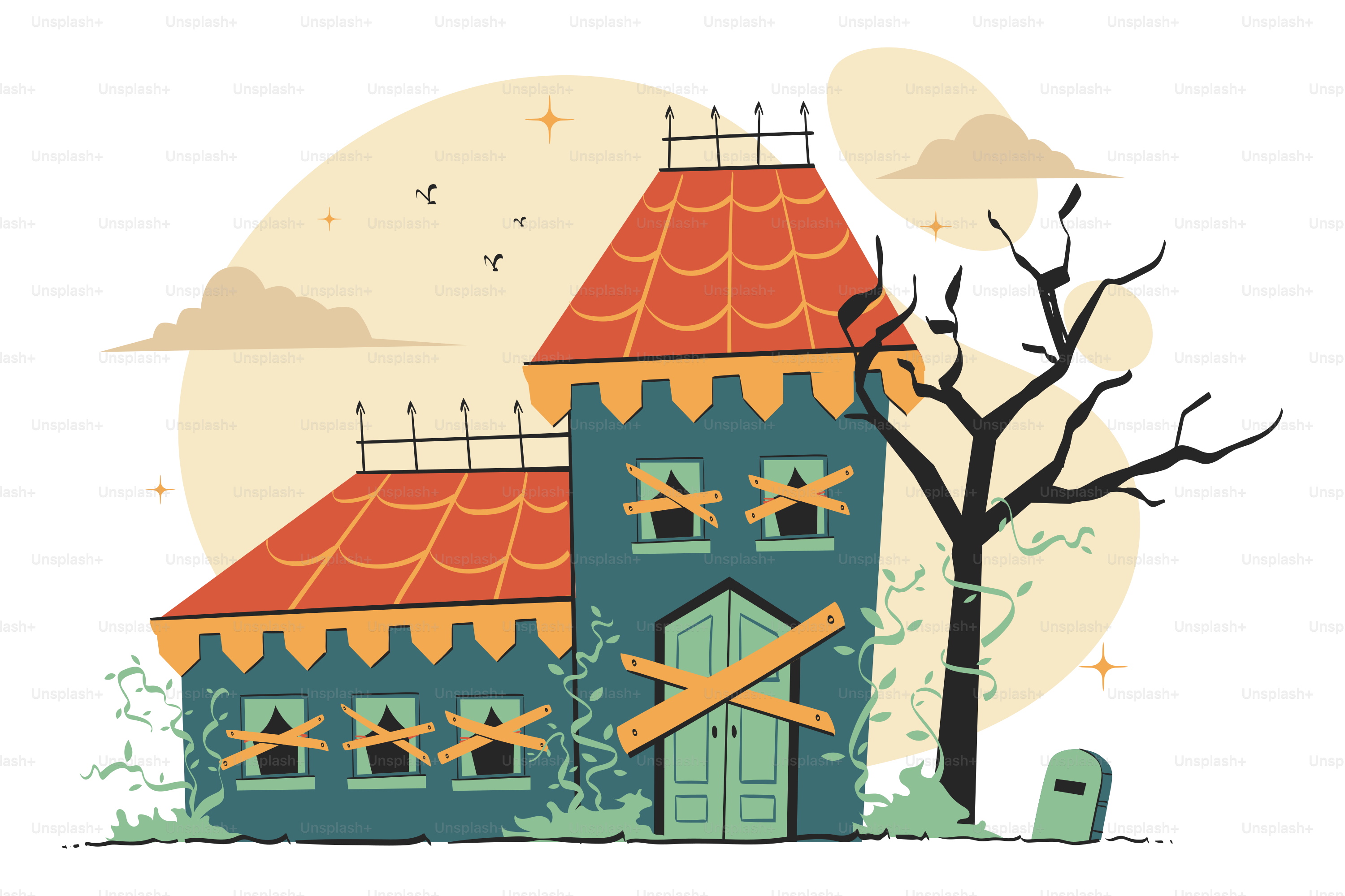 Un dessin d’une maison avec un arbre devant