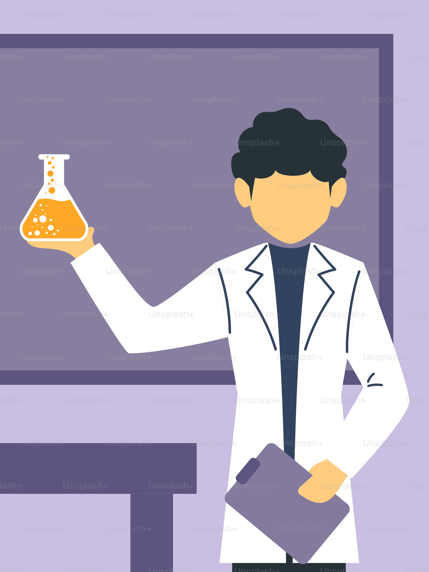 A man in a lab coat holding a flask