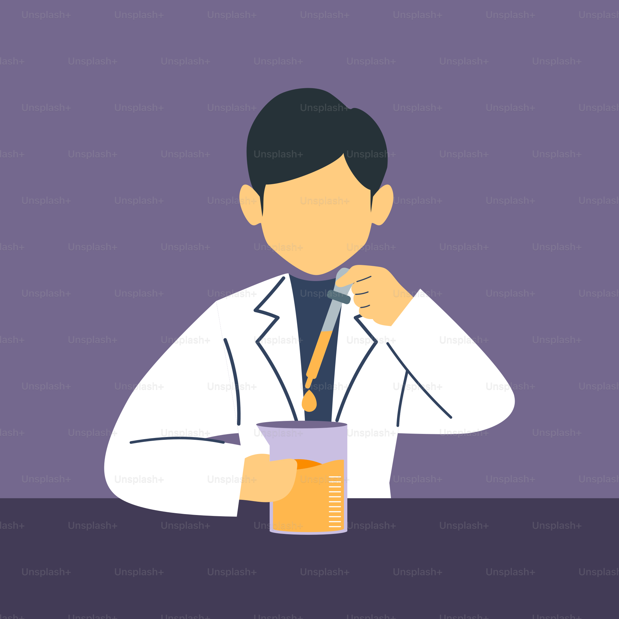 A man in a lab coat sitting at a table