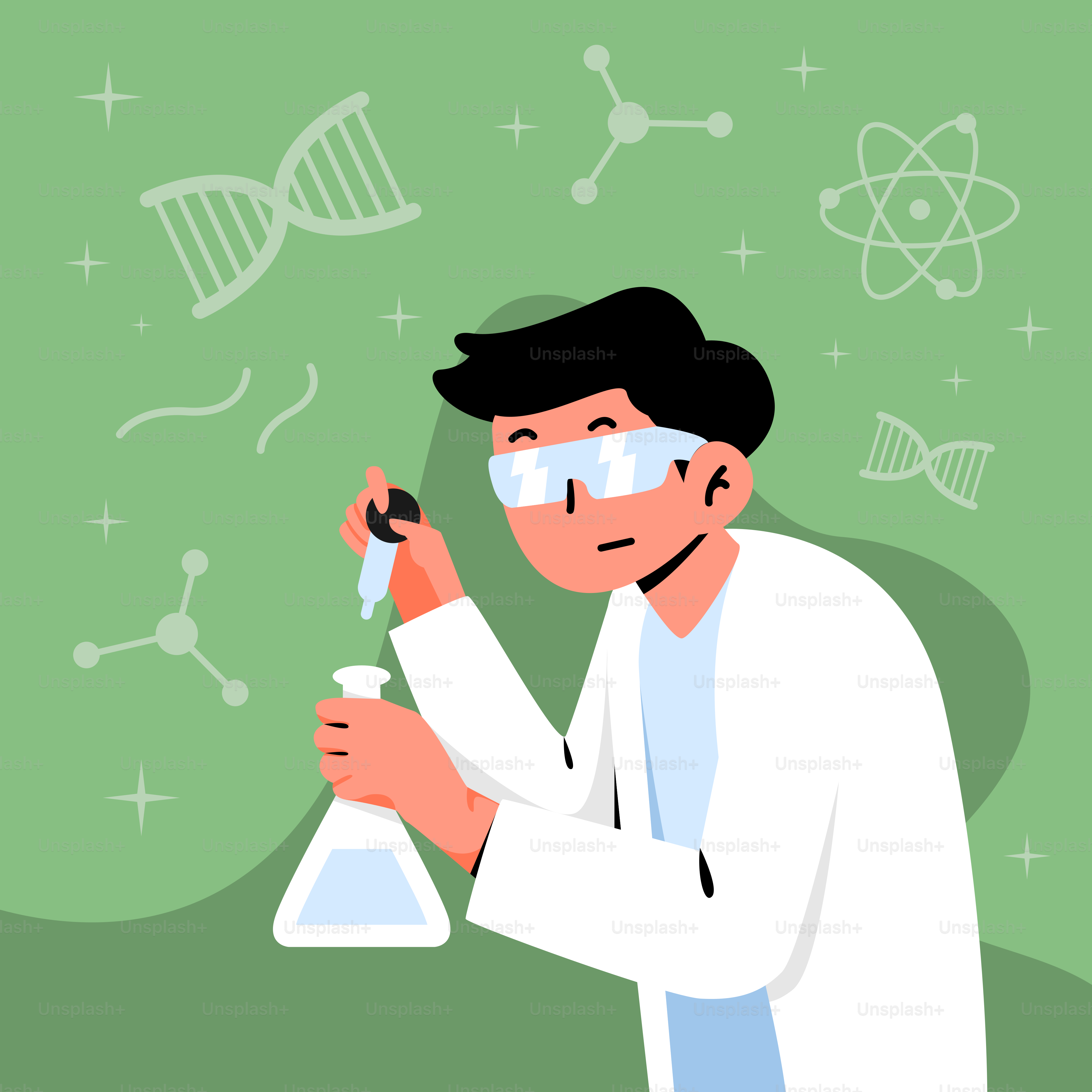 A man in a lab coat holding a flask of liquid