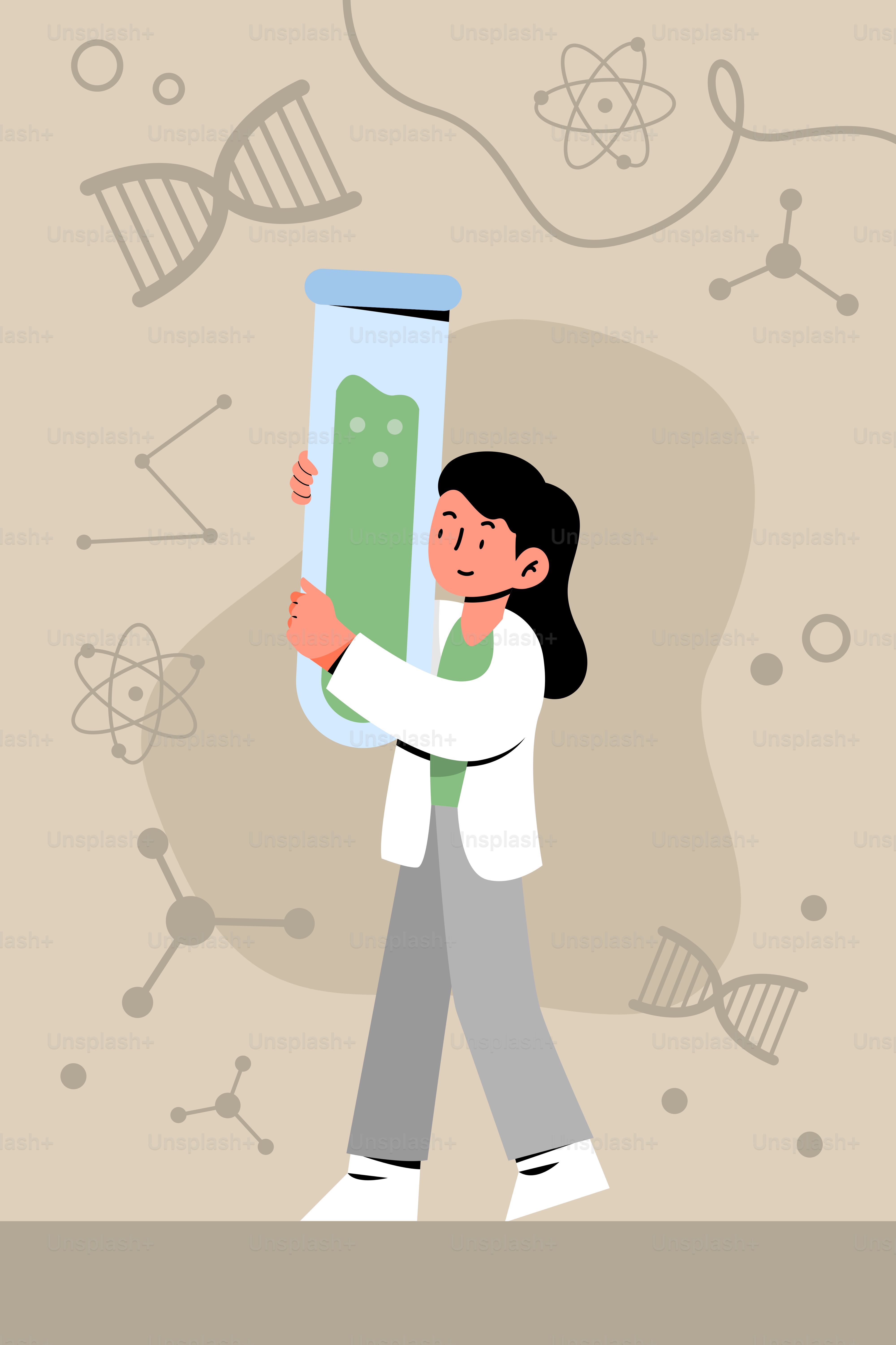 A woman carrying a large tube with a green substance on it