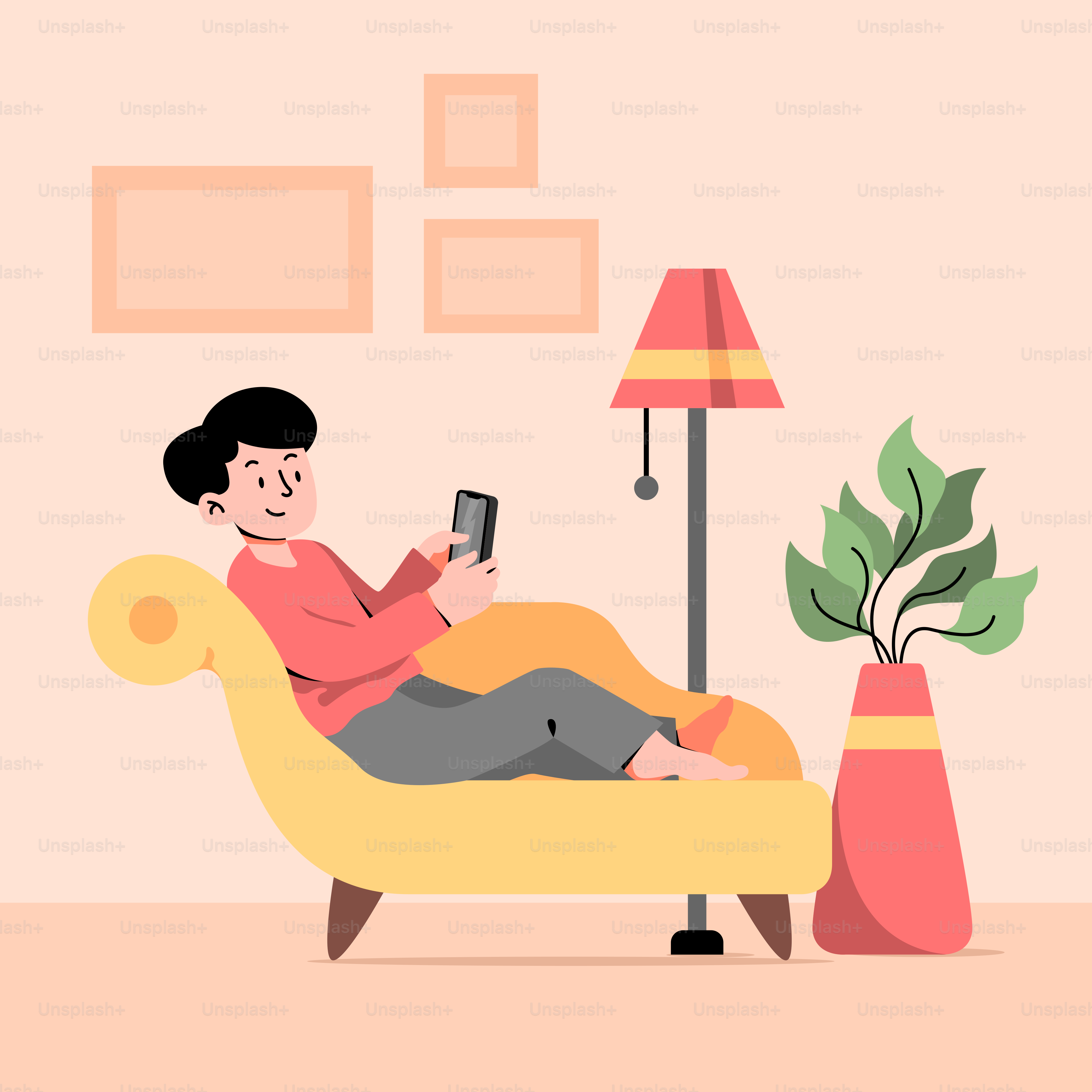 A person sitting on a couch with a cell phone