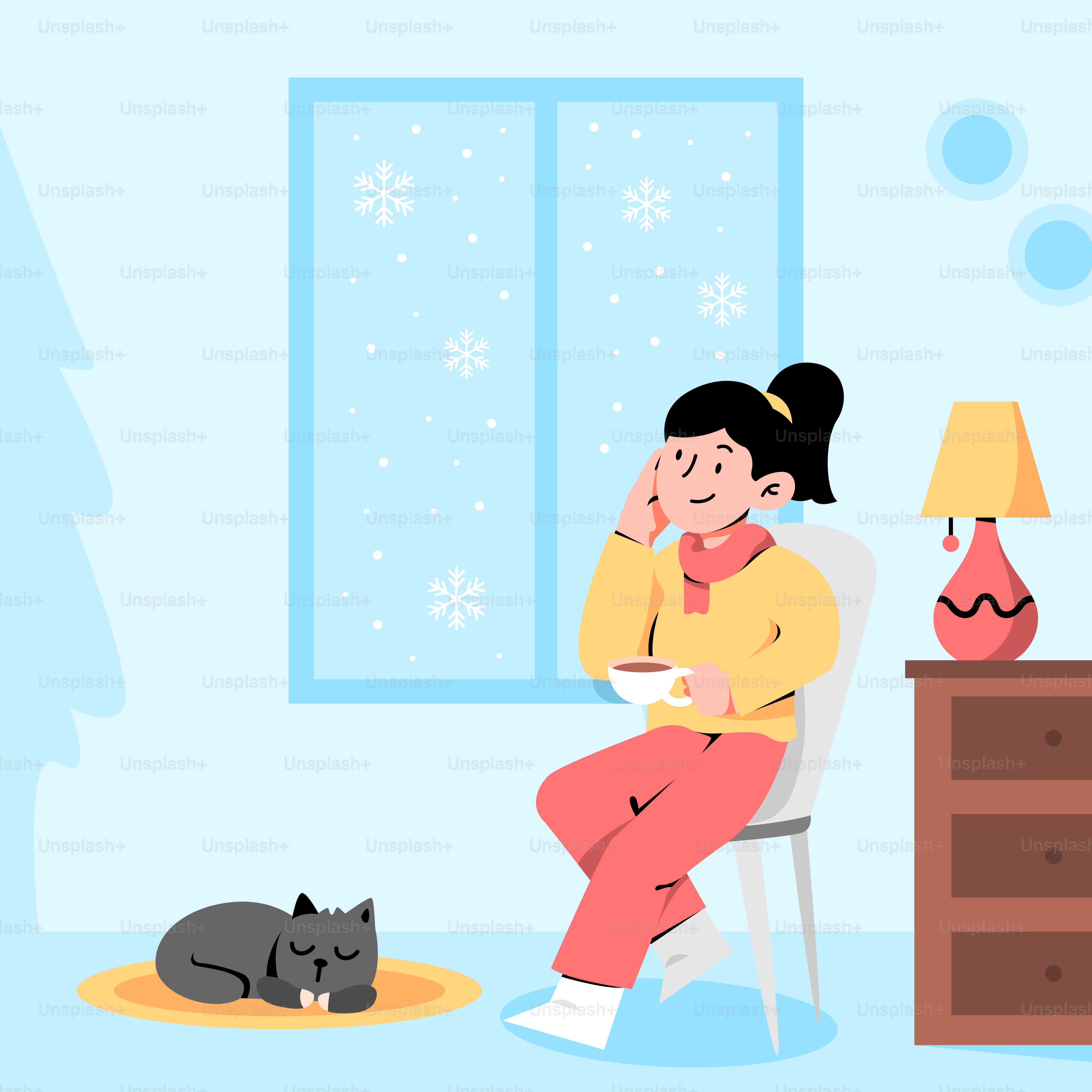 A woman sitting in a chair next to a cat