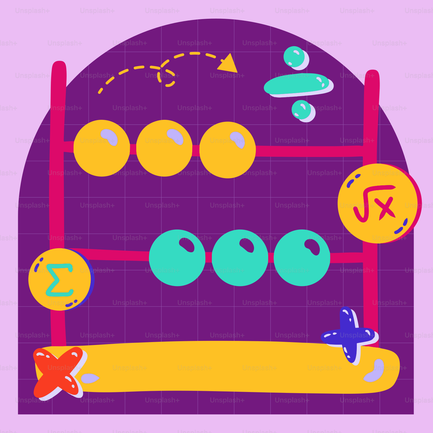 A drawing of a game with balls and numbers on a purple background