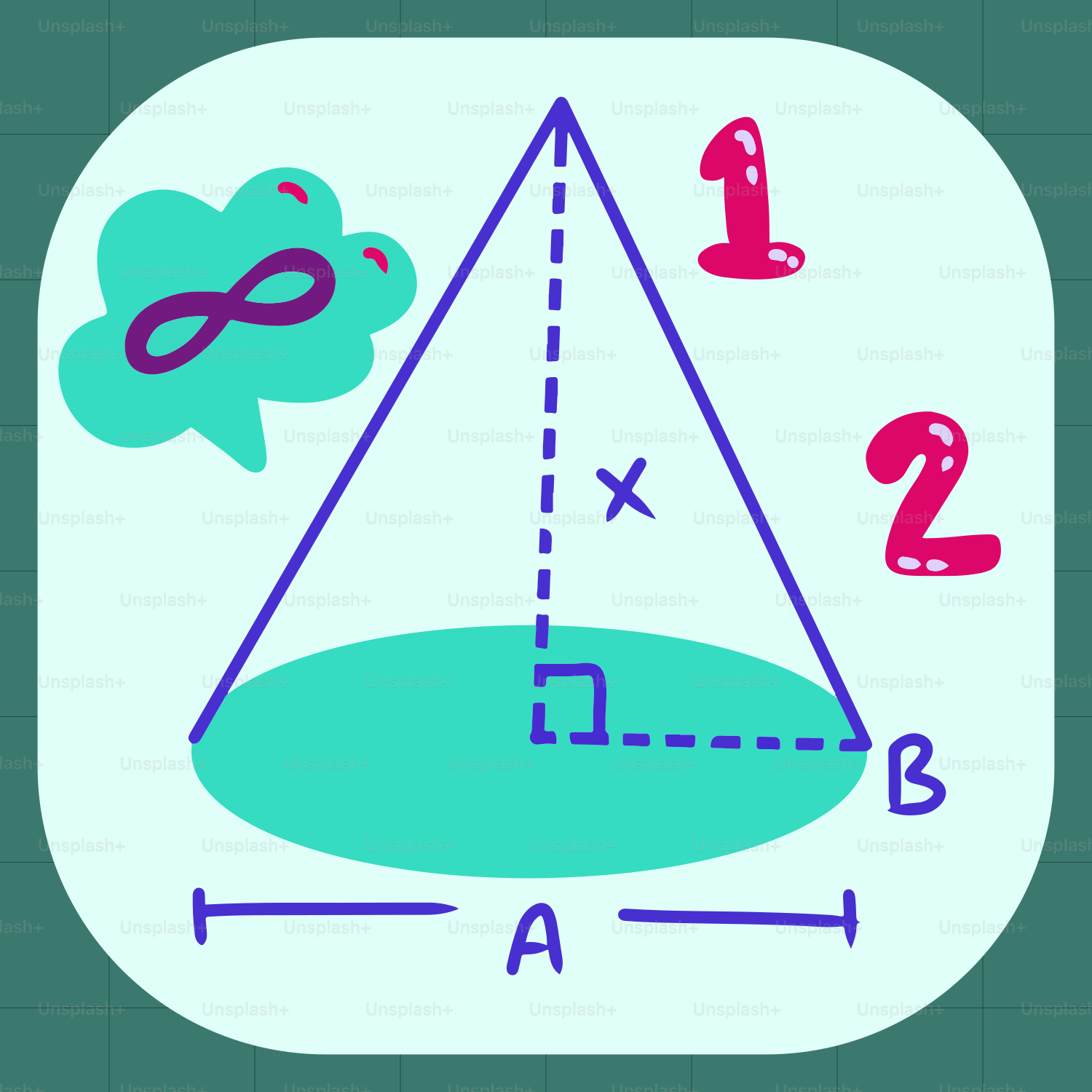 A drawing of a triangle with numbers on it