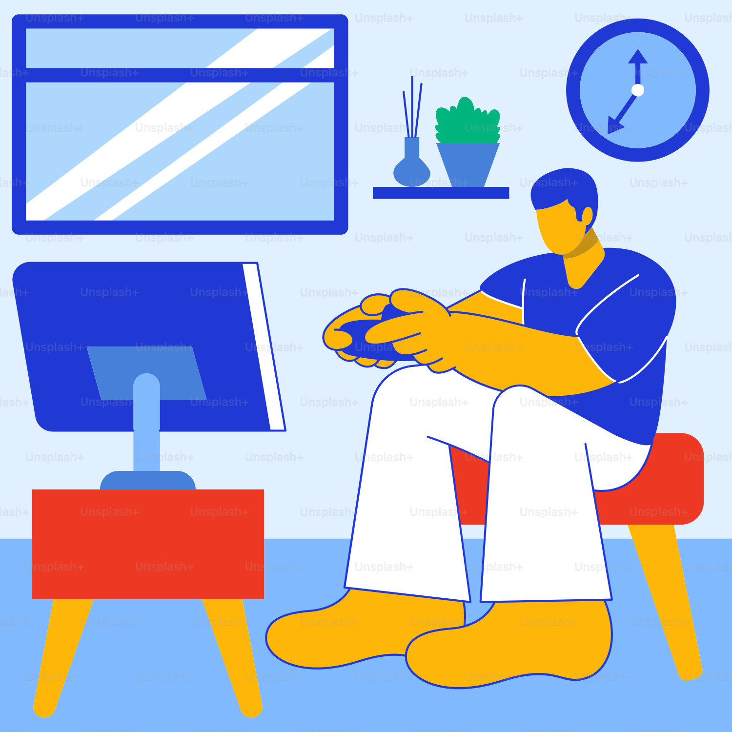 A man sitting on a chair playing a video game