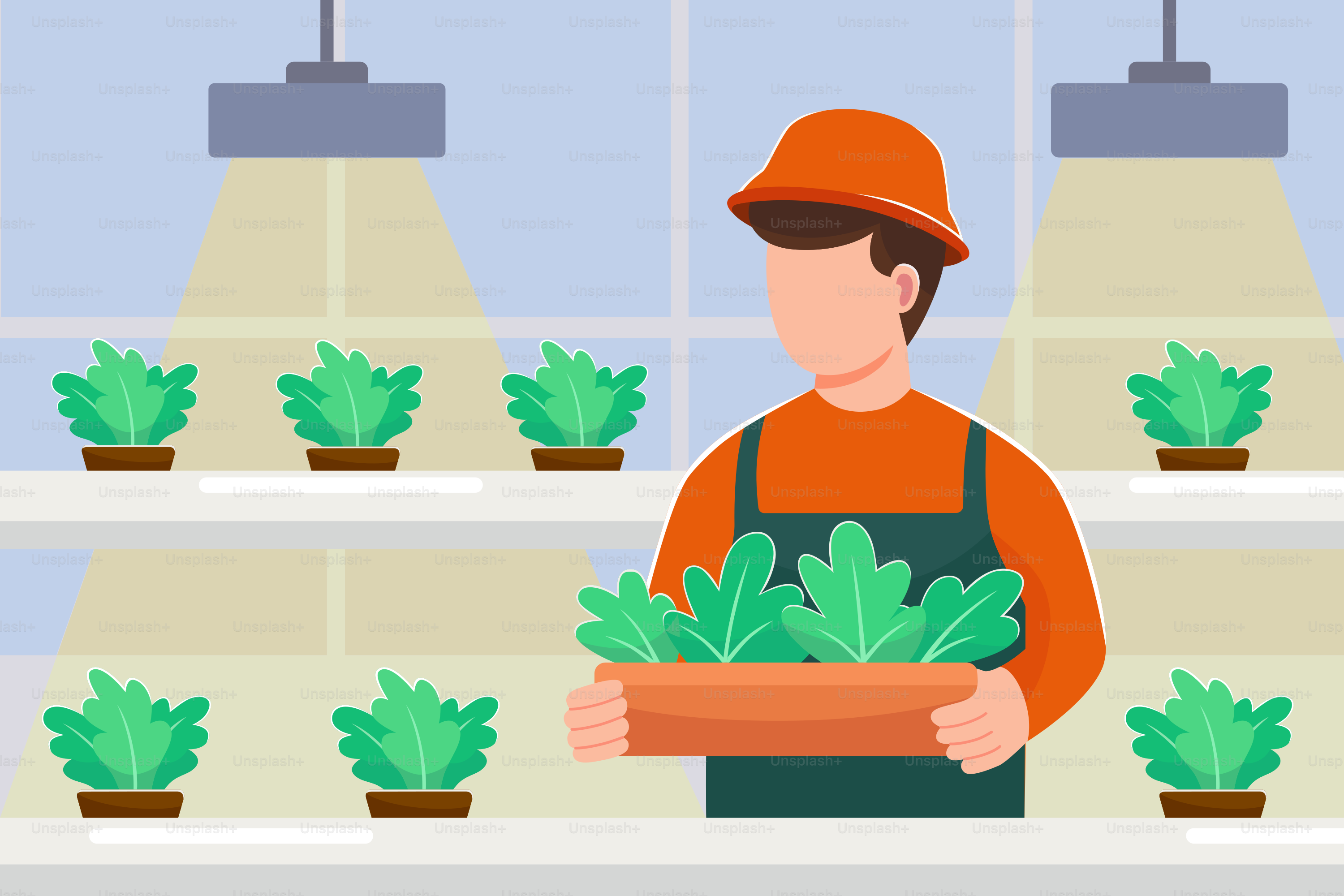 A man holding a potted plant in front of a window