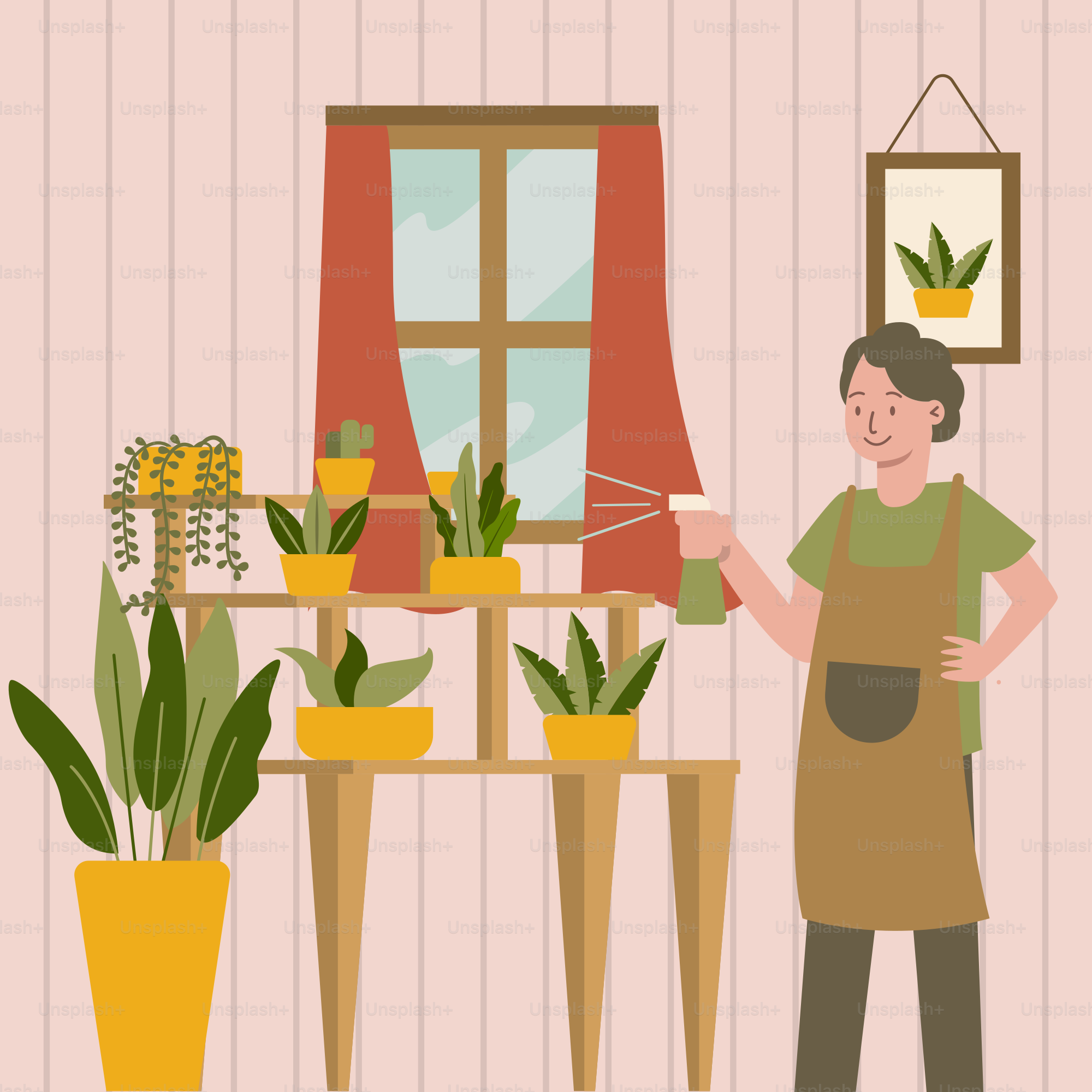 Ein Mann, der vor einer Topfpflanze steht