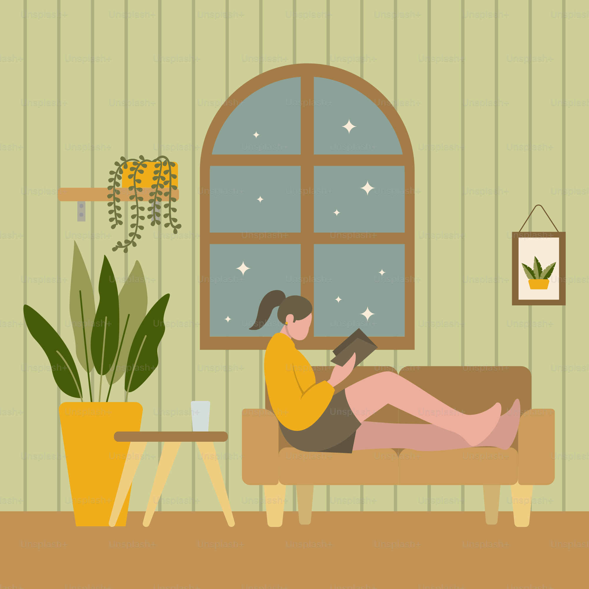 A woman sitting on a couch reading a book