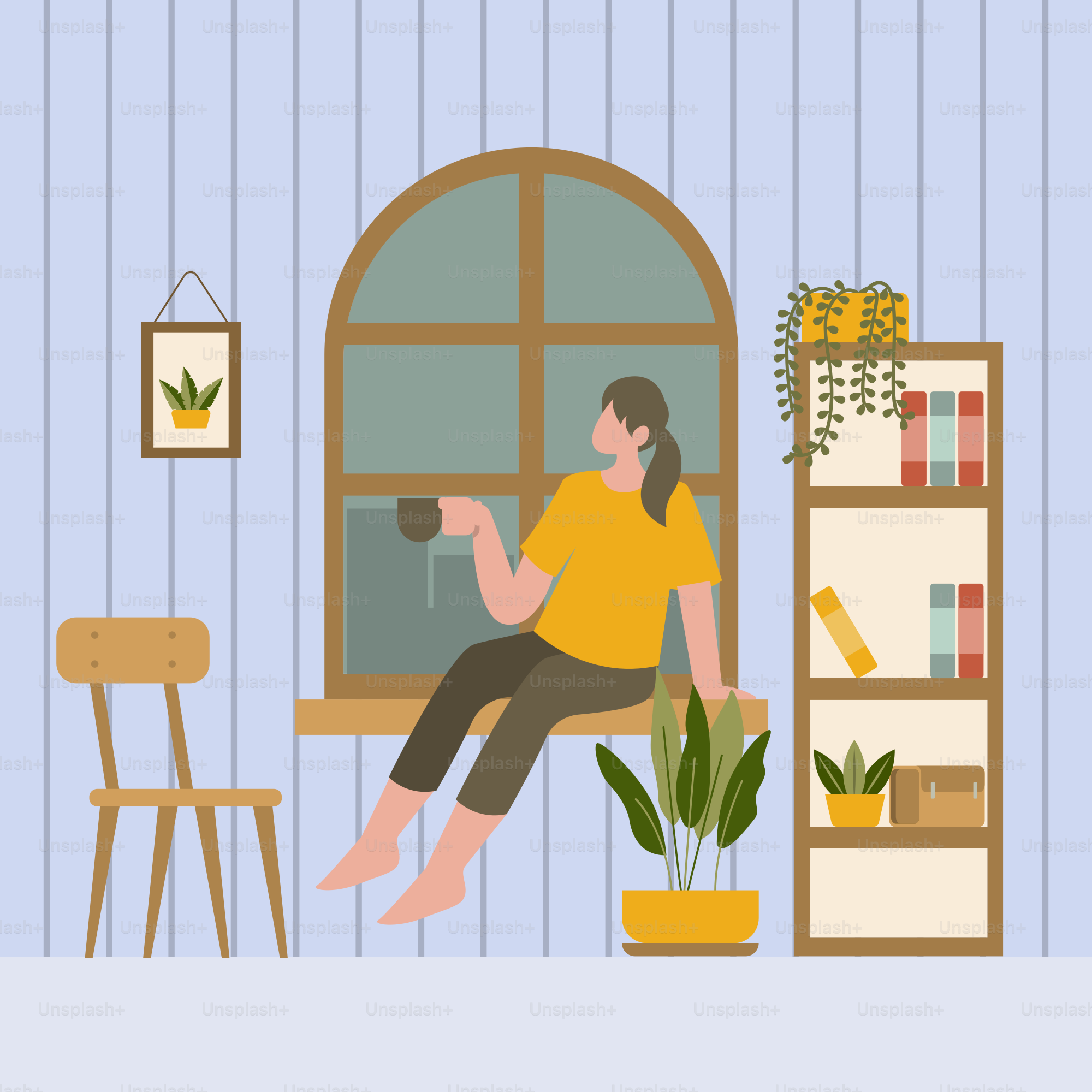 A woman is sitting on a window sill