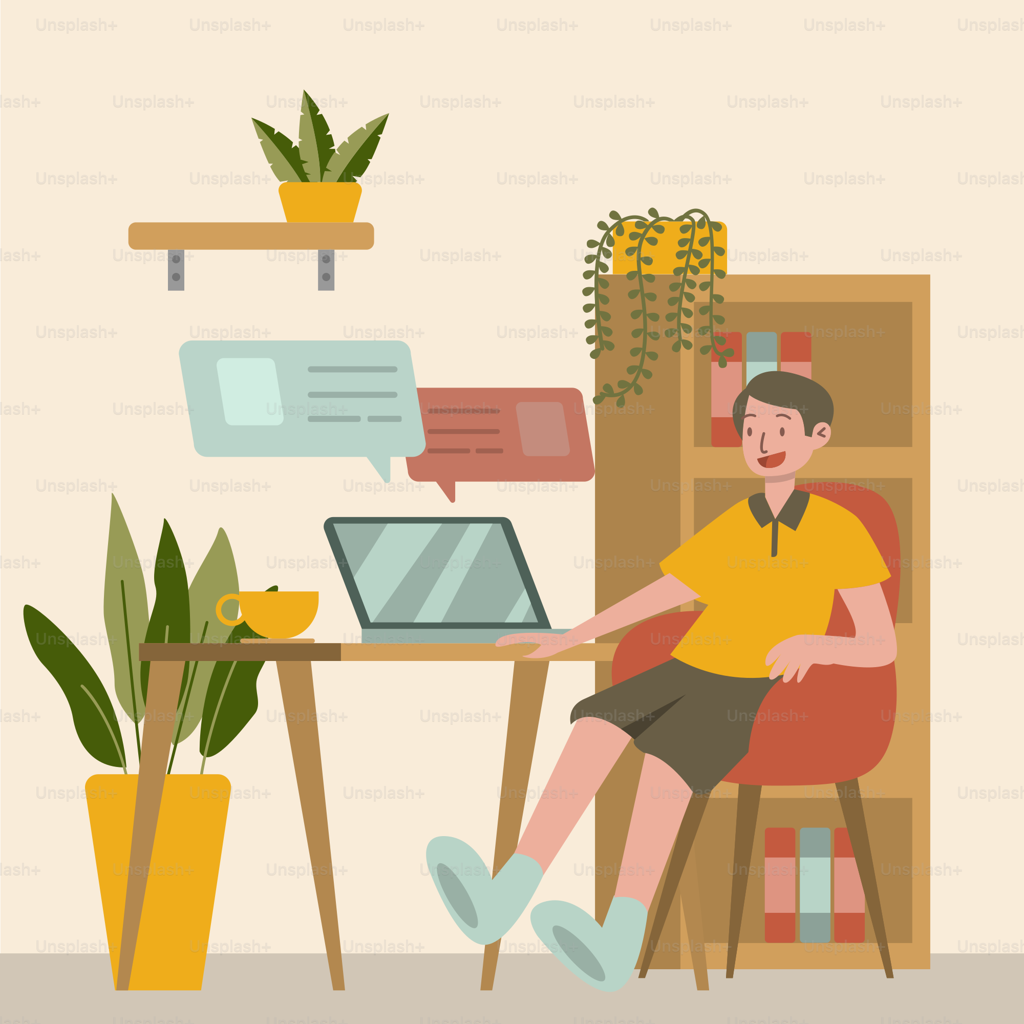Um homem sentado em uma mesa com um laptop