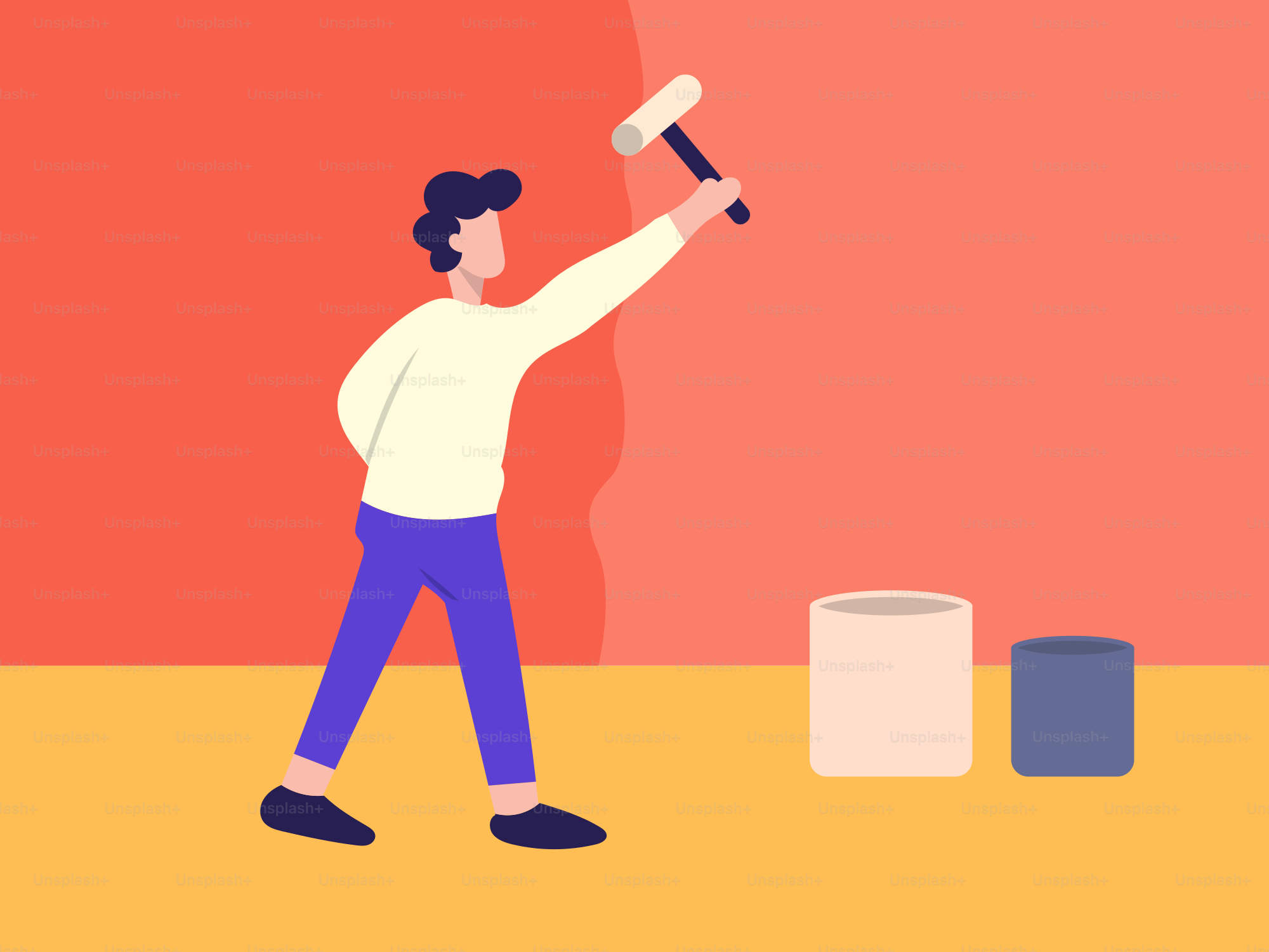 Ein Mann, der eine Wand mit einer Farbrolle streicht