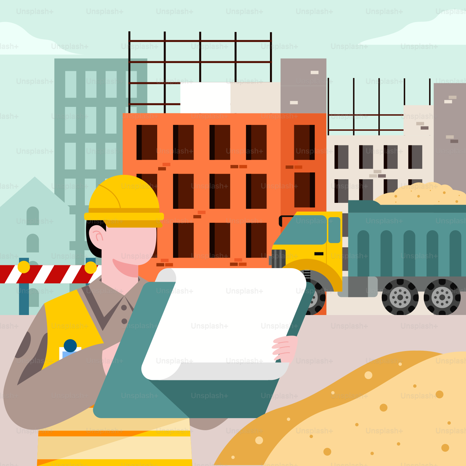 A man in a hard hat is looking at a tablet