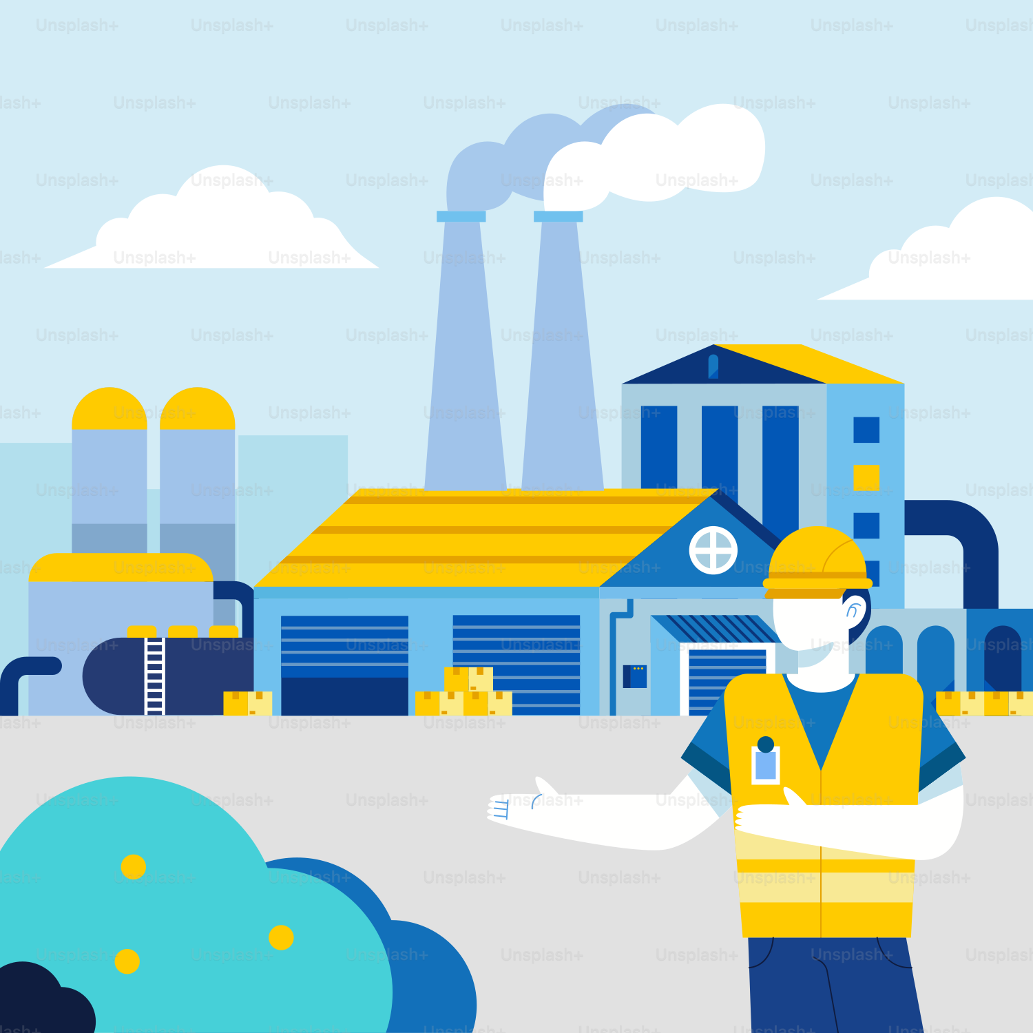 A man standing in front of a factory