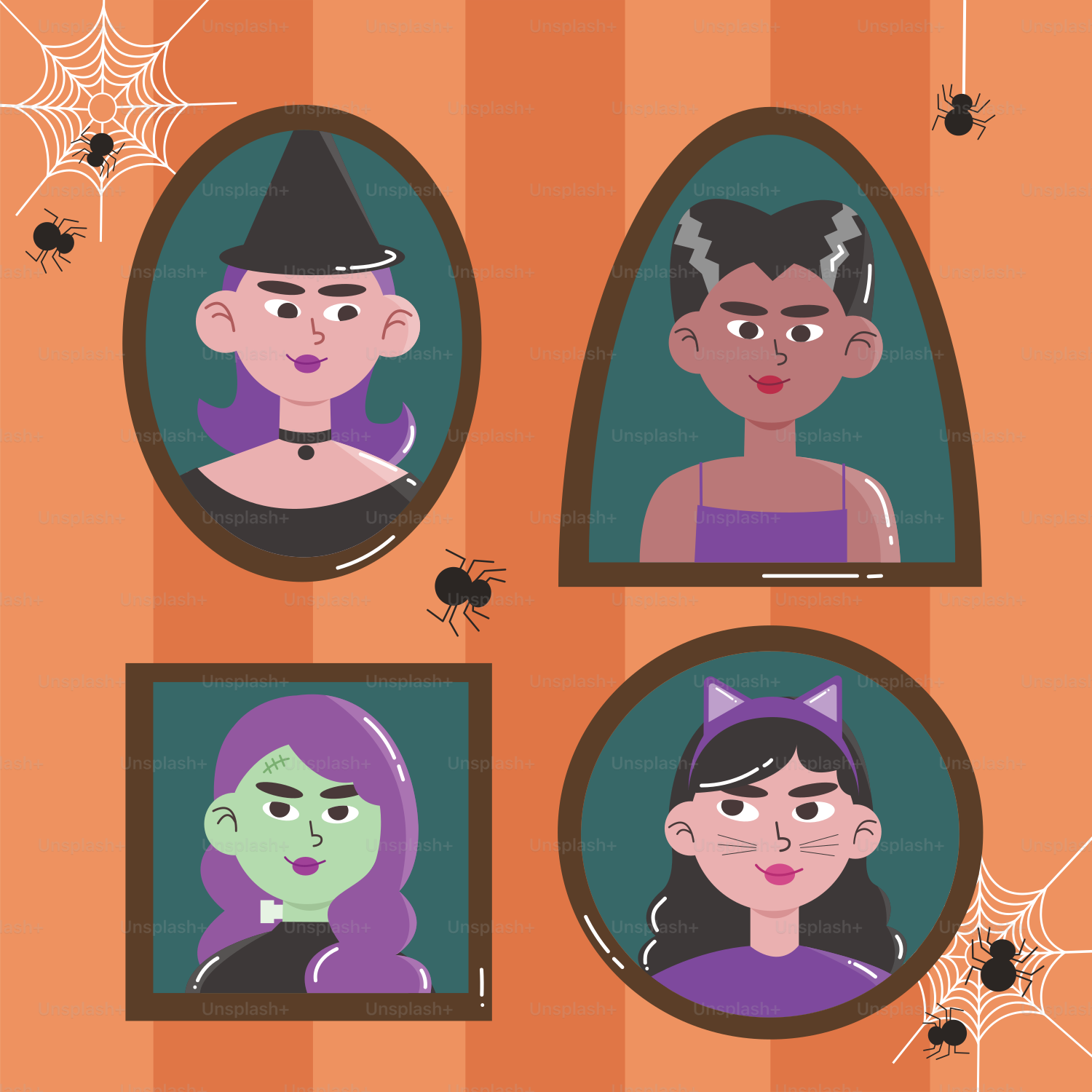 A group of people with halloween decorations on them