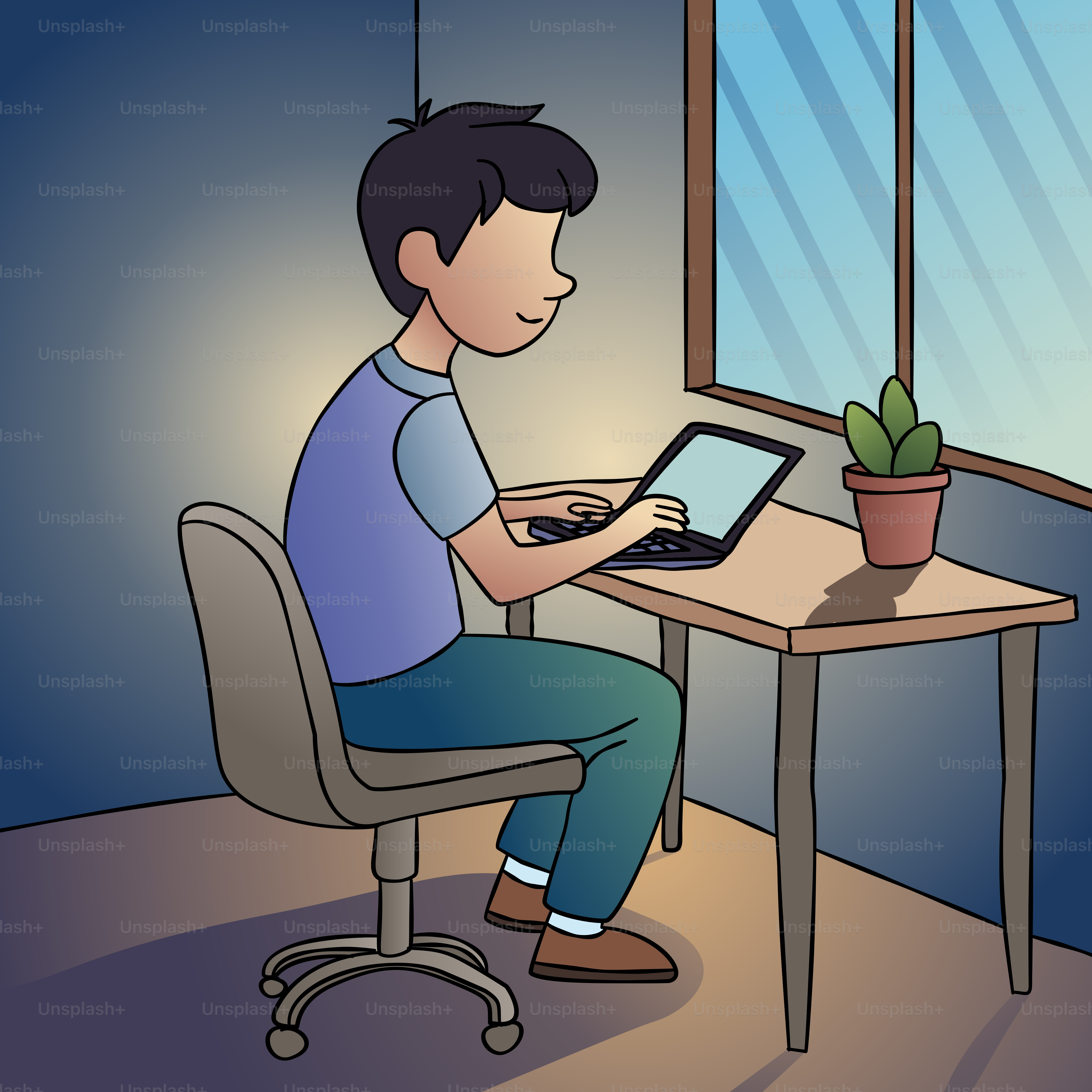 A man sitting at a desk using a laptop computer