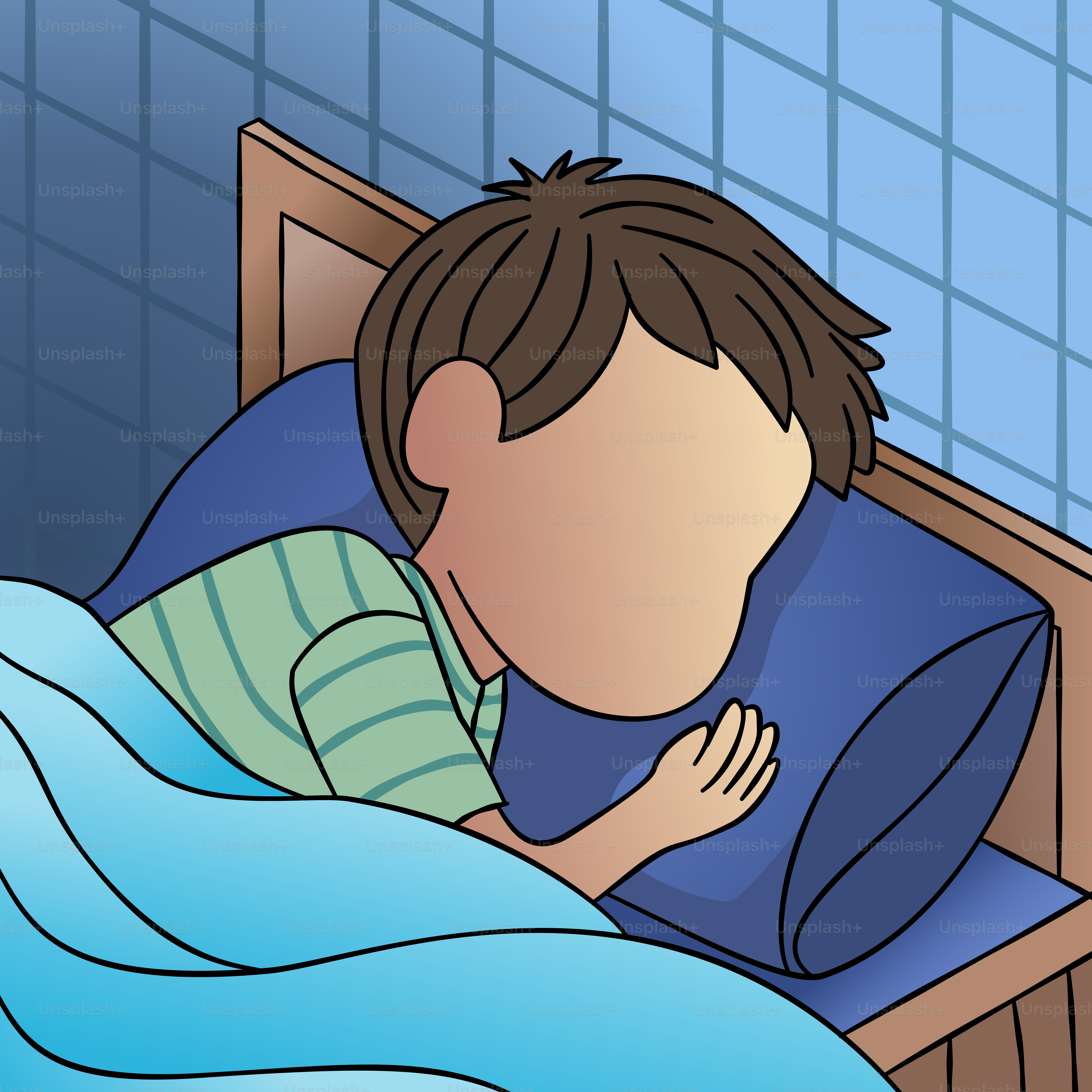 Un garçon dormant dans un lit avec un oreiller