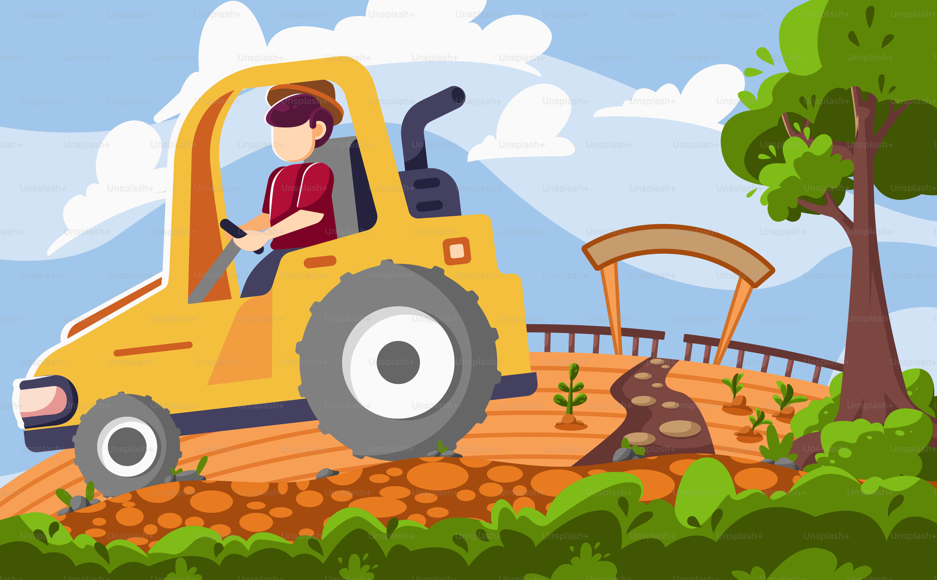 A man driving a yellow bulldozer down a hill