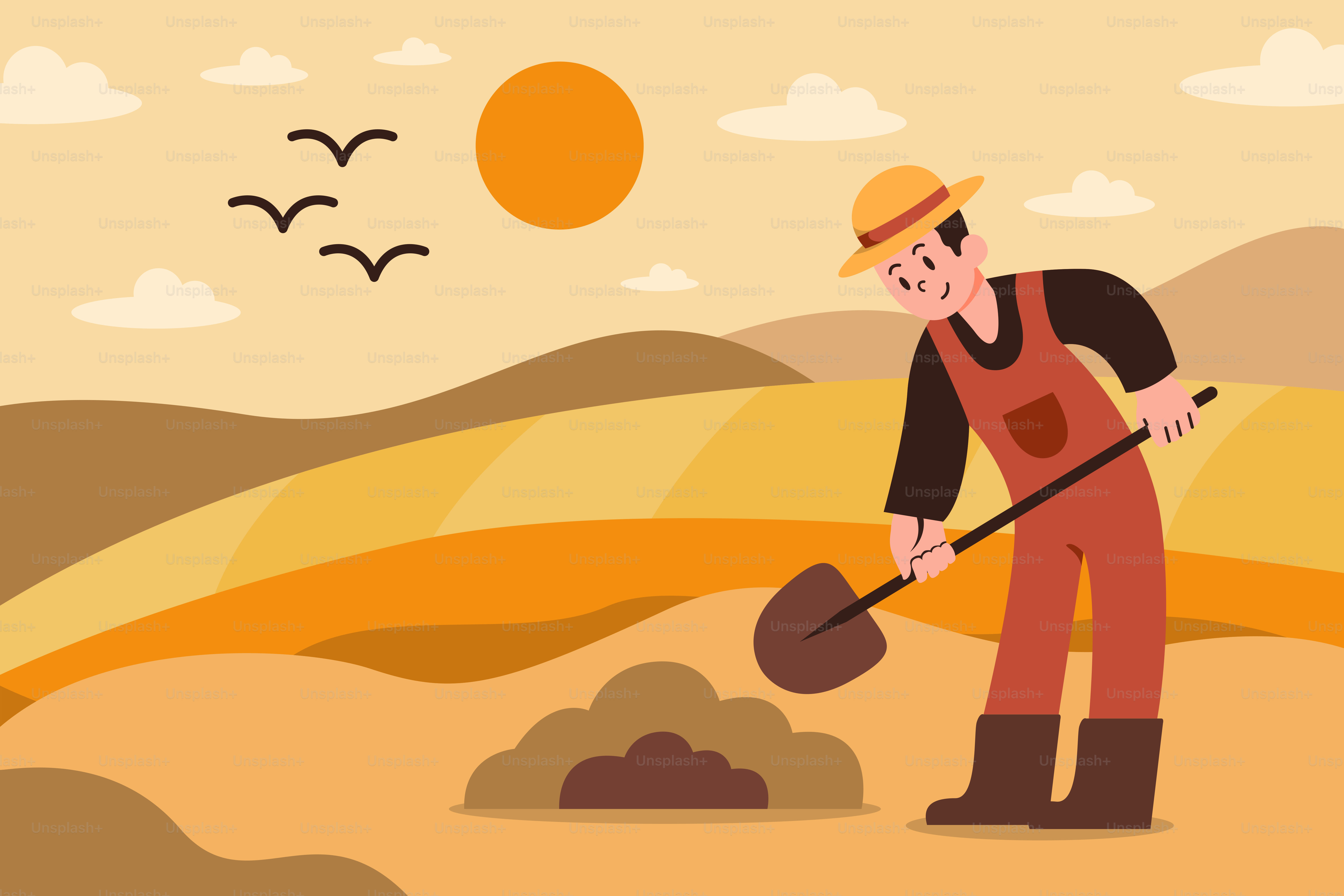 A man with a shovel in a field