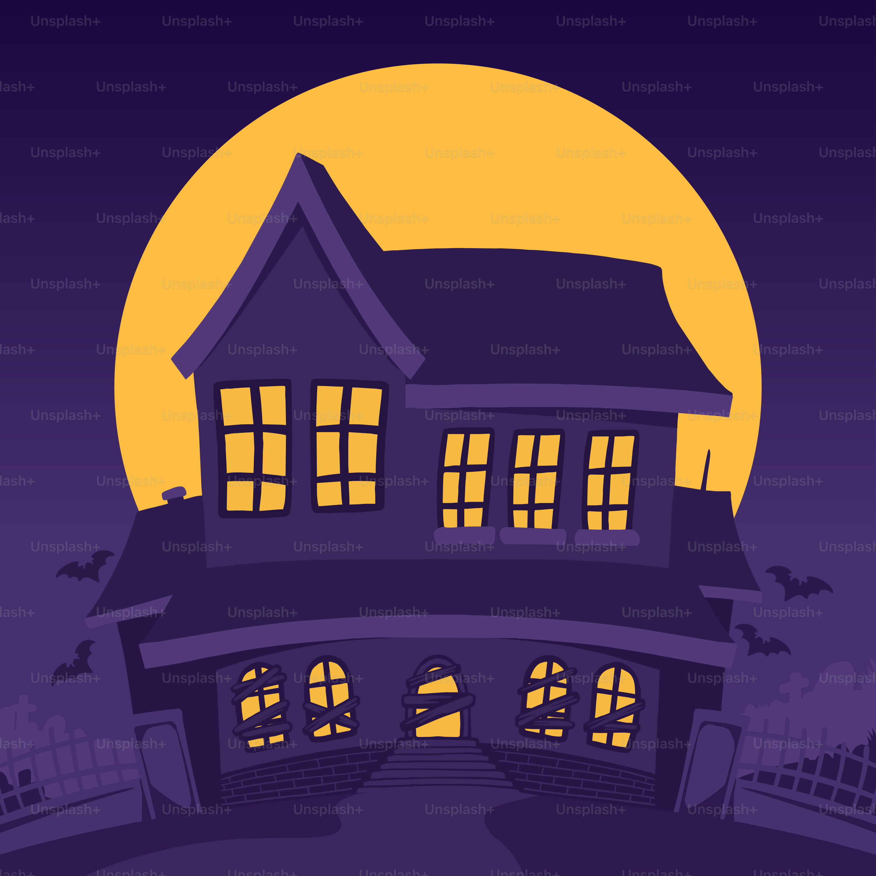 Uma casa com lua cheia ao fundo